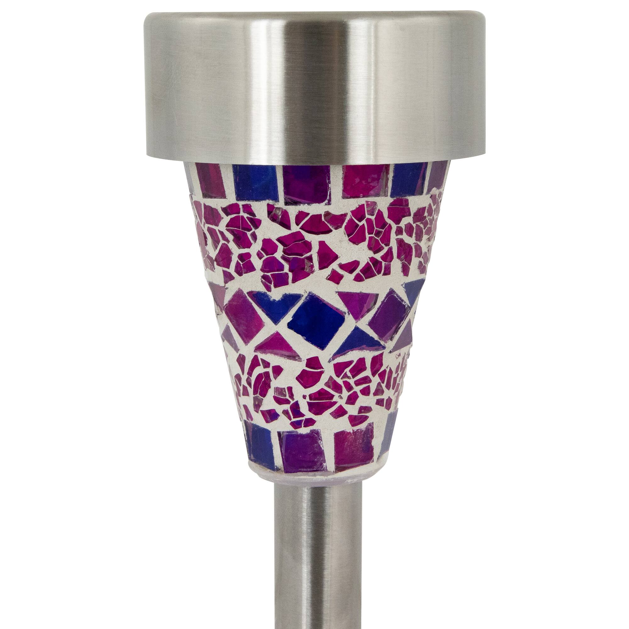 15.5" Purple Mosaic Stained Glass Solar Powered LED Pathway Markers