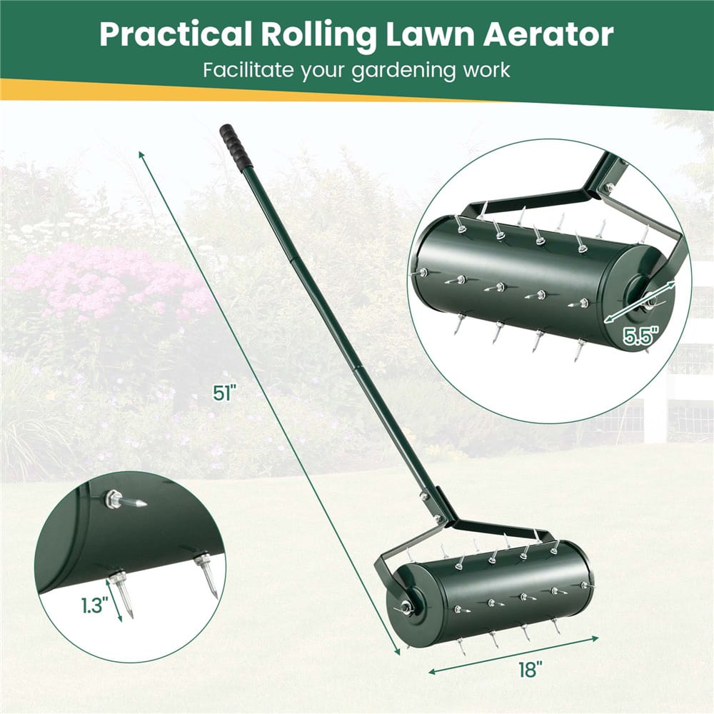 Costway 18" Heavy Duty Manual Rolling Lawn Aerator Tool with Handle