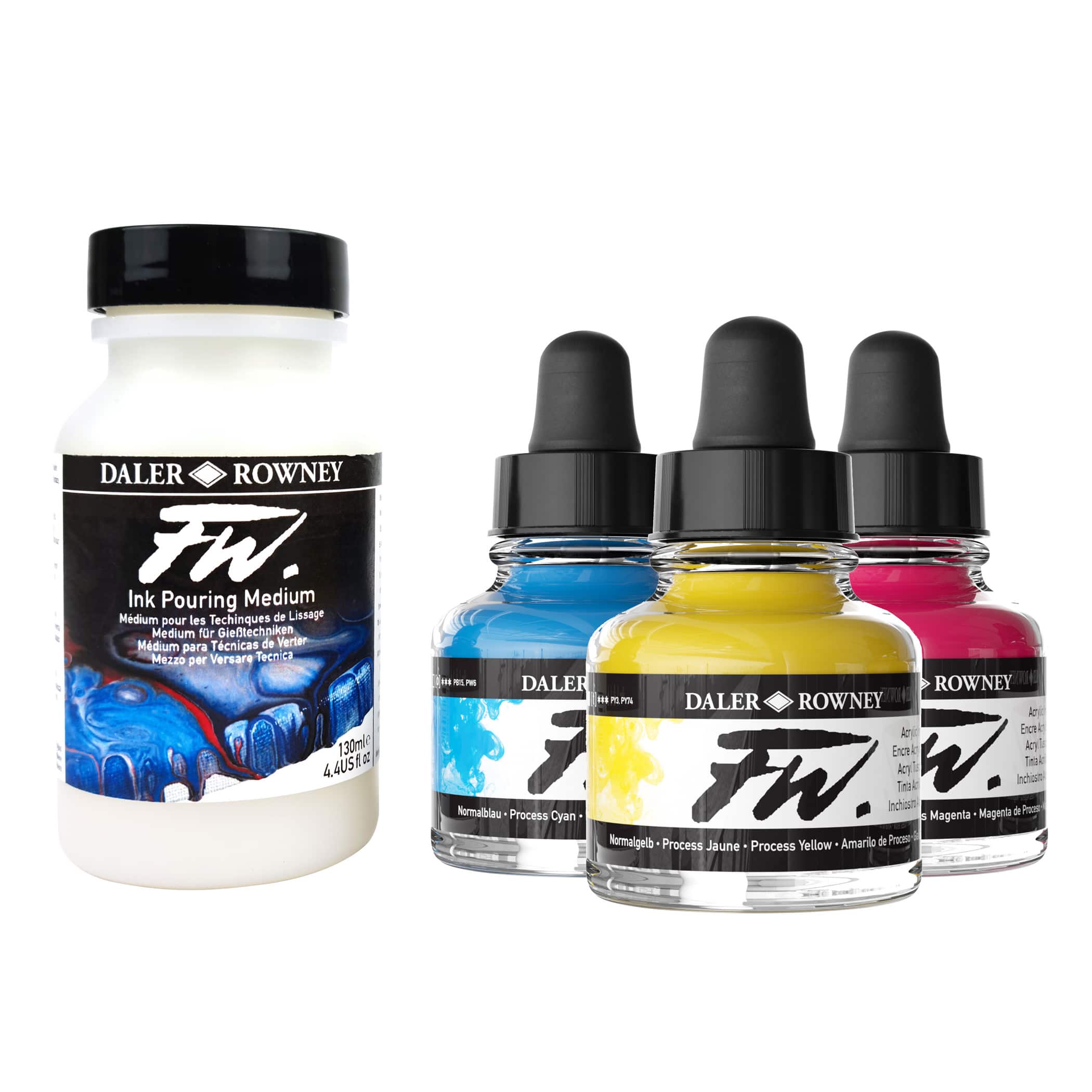 Daler-Rowney® FW Acrylic Ink Pouring 3 Colors with Pouring Medium Set