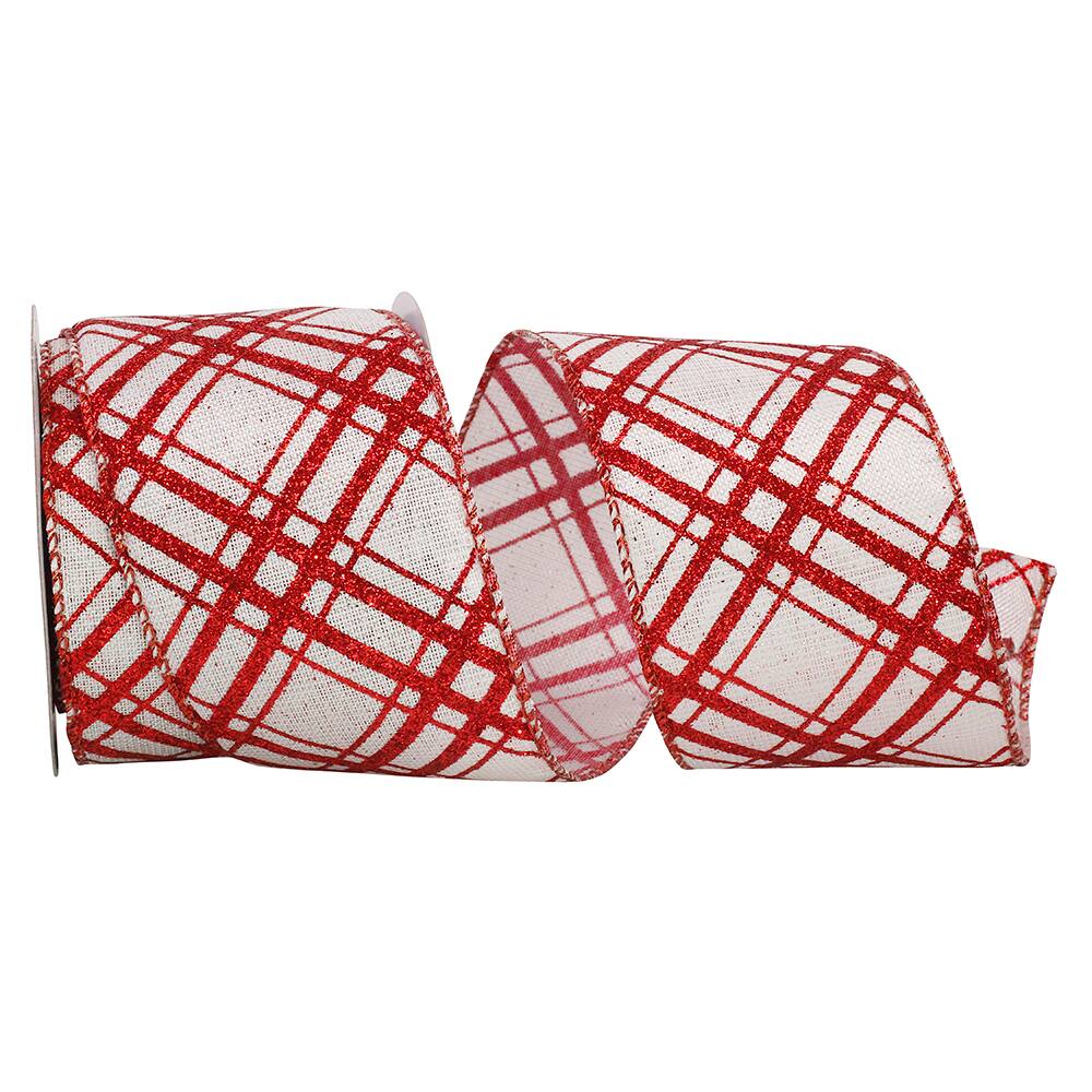 JAM Paper 2.5" x 10yd. Christmas Diamonds Glitter Candycane Crisscross Wired Ribbon