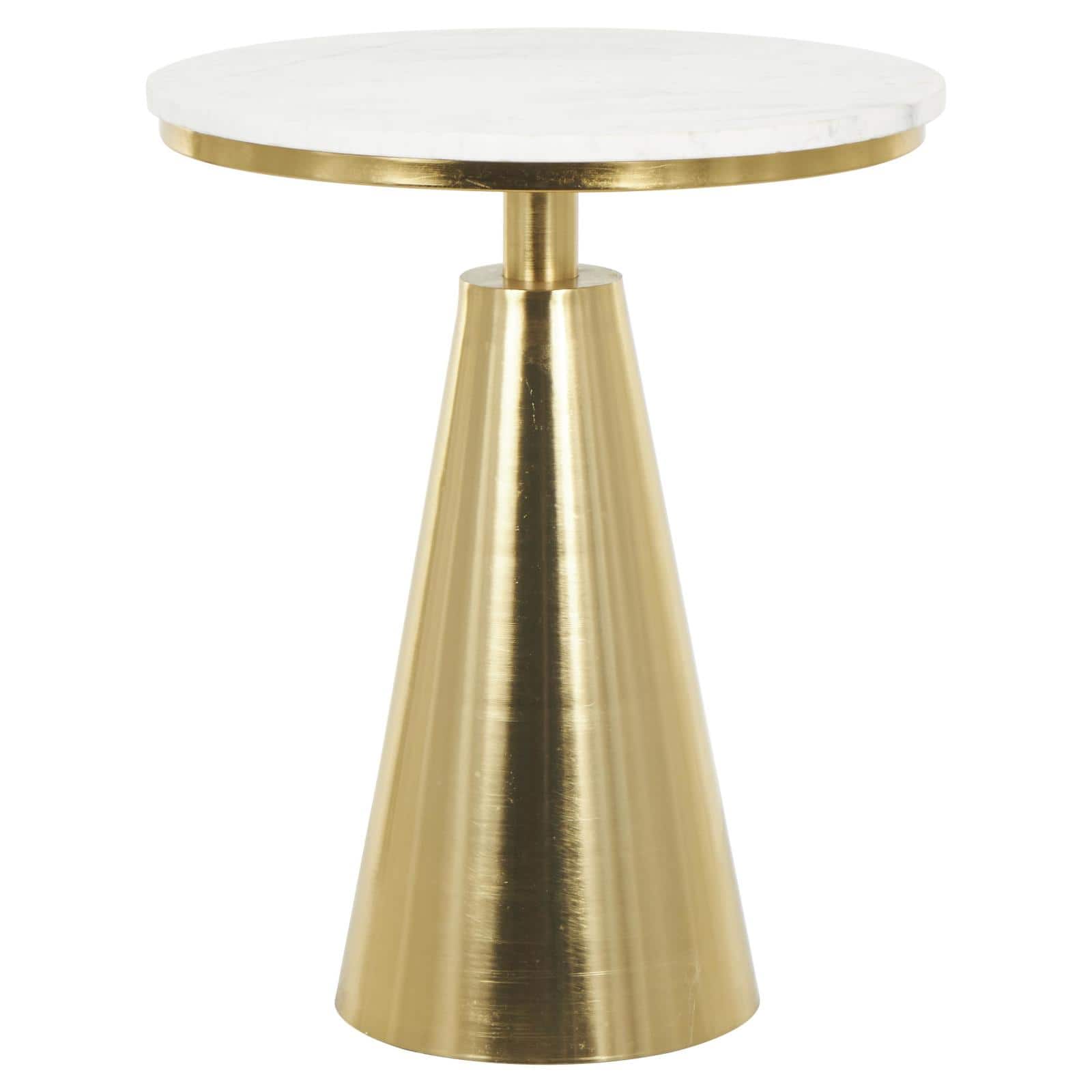 20" x 24" Gold Metal Geometric Cone Accent Table with White Marble Tabletop