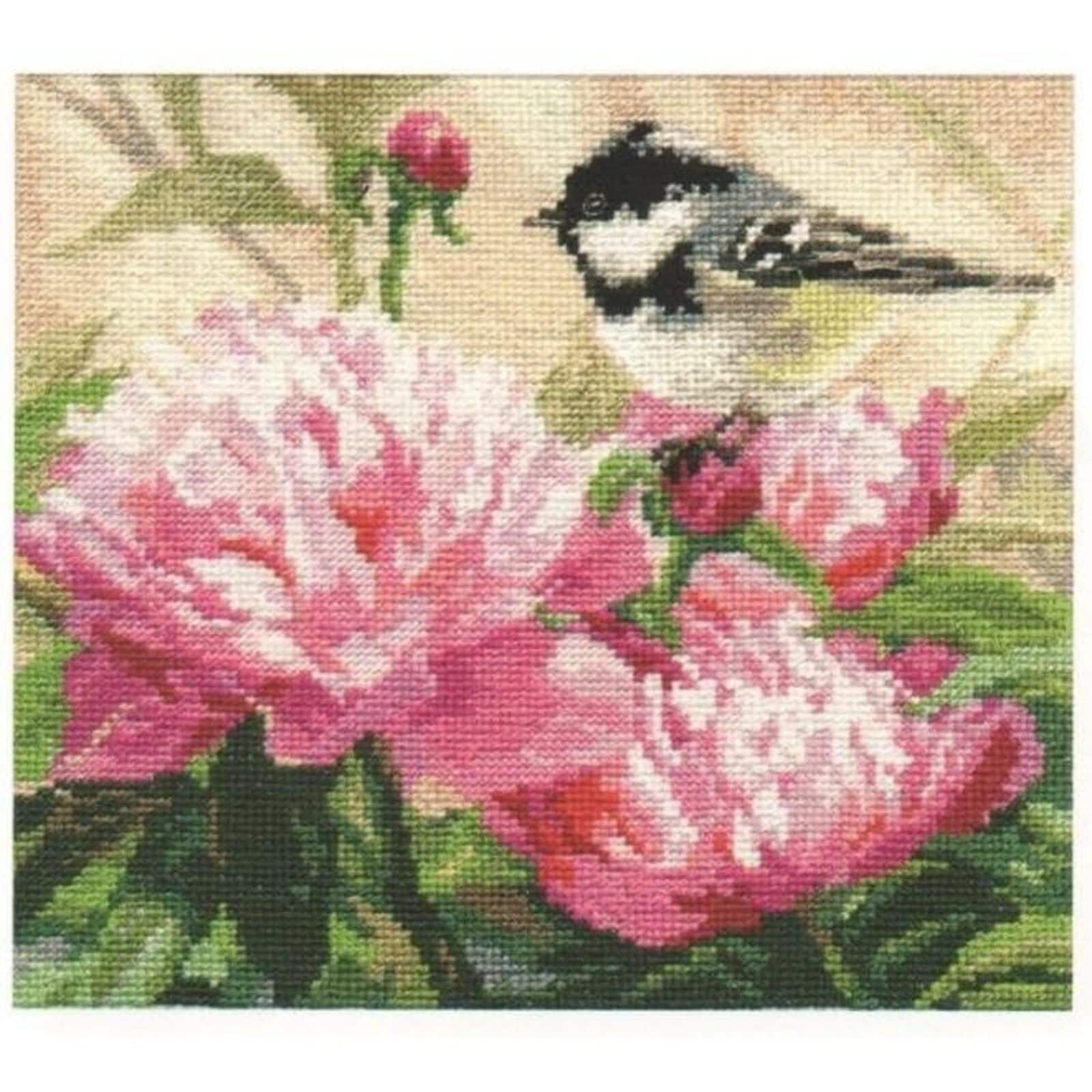 Alisa Titmouse And Peonies Cross Stitch Kit