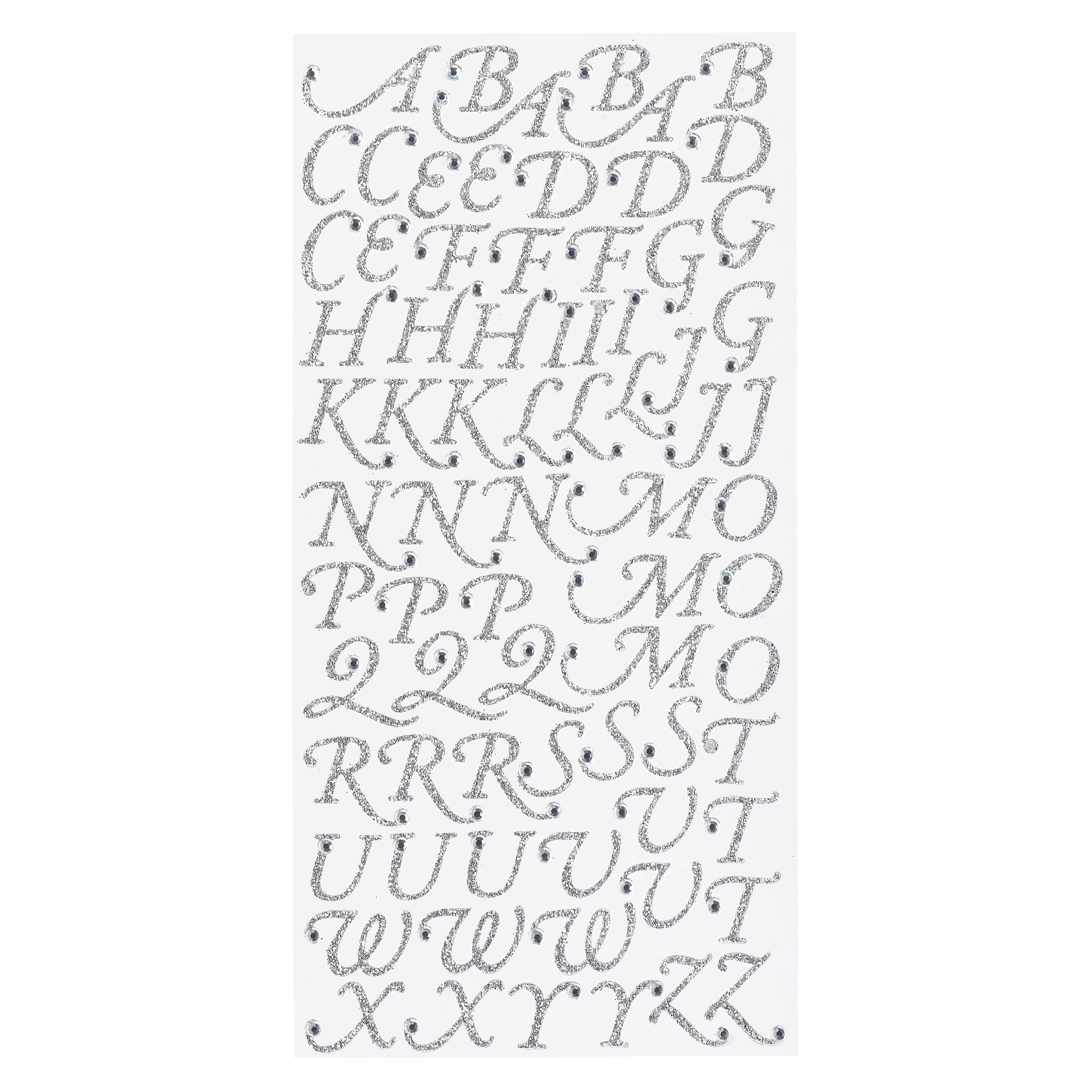 12 Packs: 75 ct. (900 total) Glitter Rhinestone Script Alphabet Stickers by Recollections™