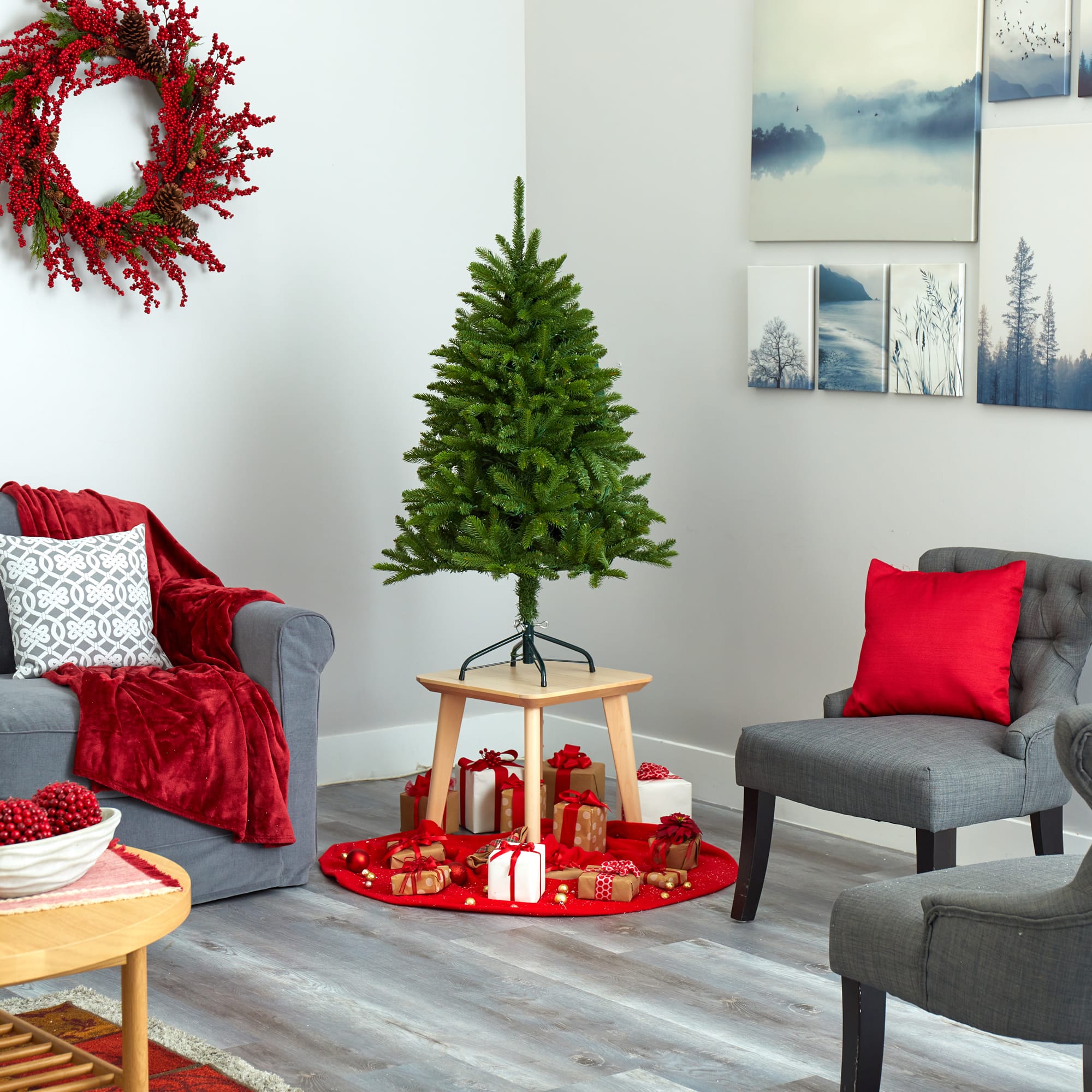 4ft. Pre-Lit Sierra Spruce Artificial Christmas Tree, Clear LED Lights