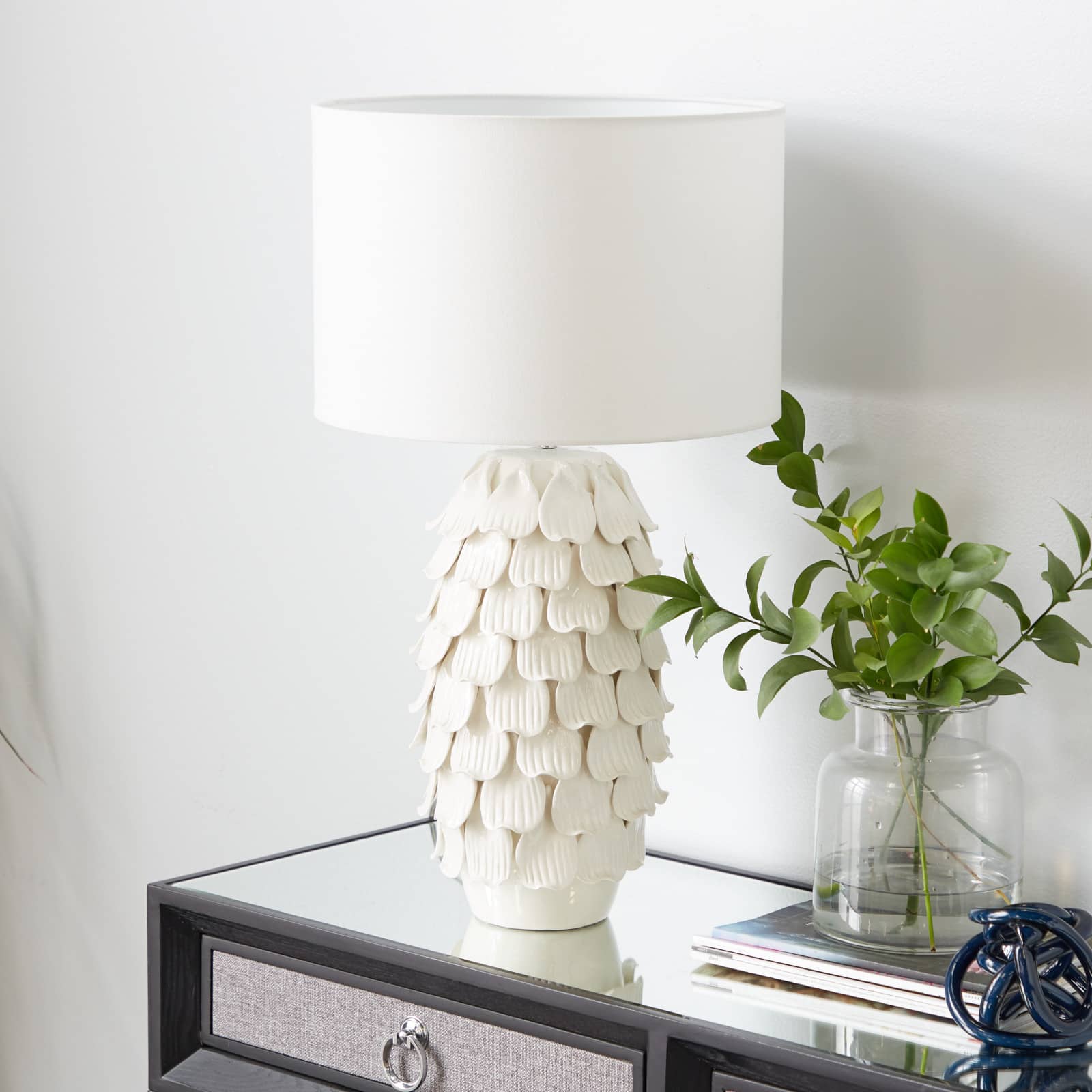 28" White Ceramic Coastal Table Lamp