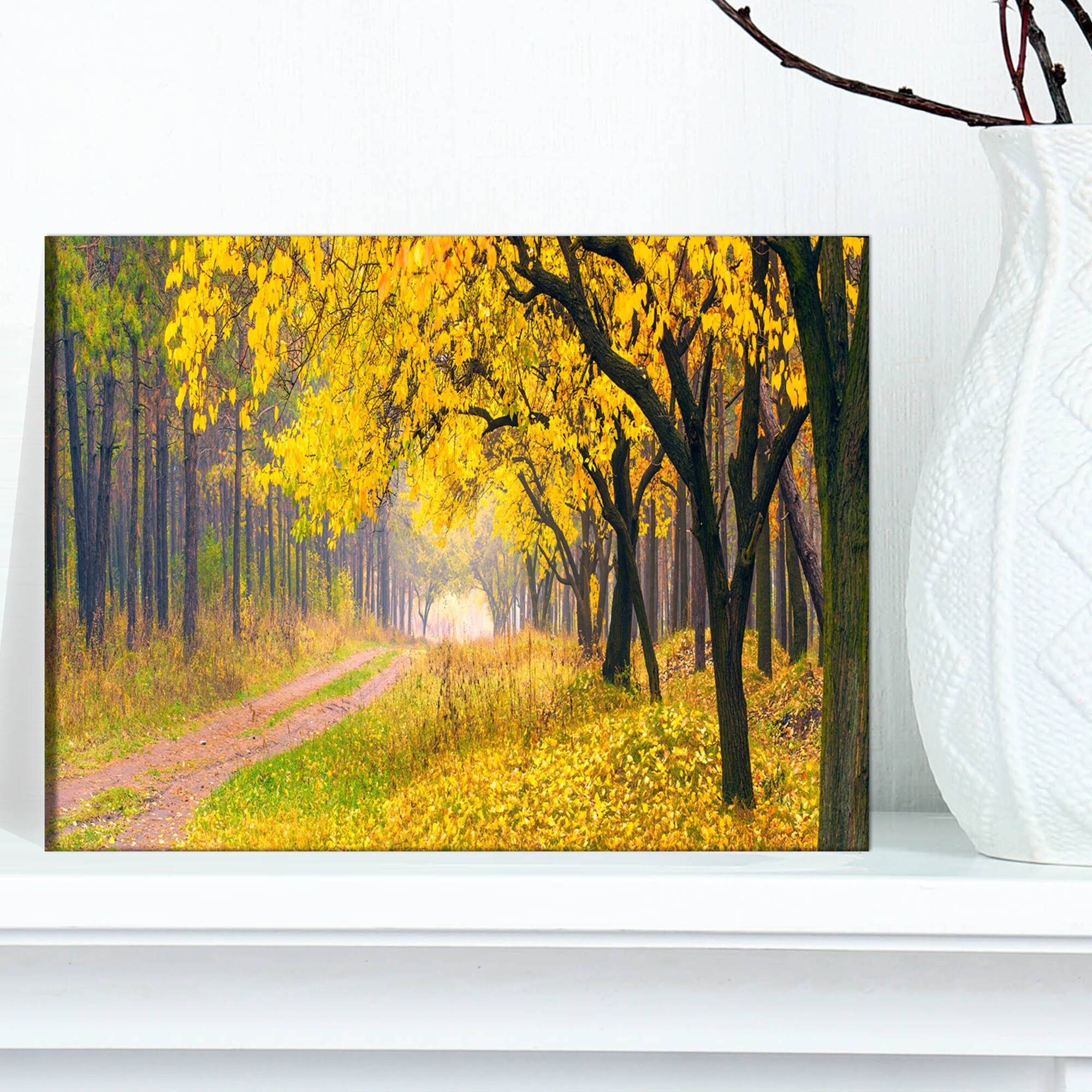 Designart - Bright Yellow Autumn Forest - Landscape Photo Canvas Art Print
