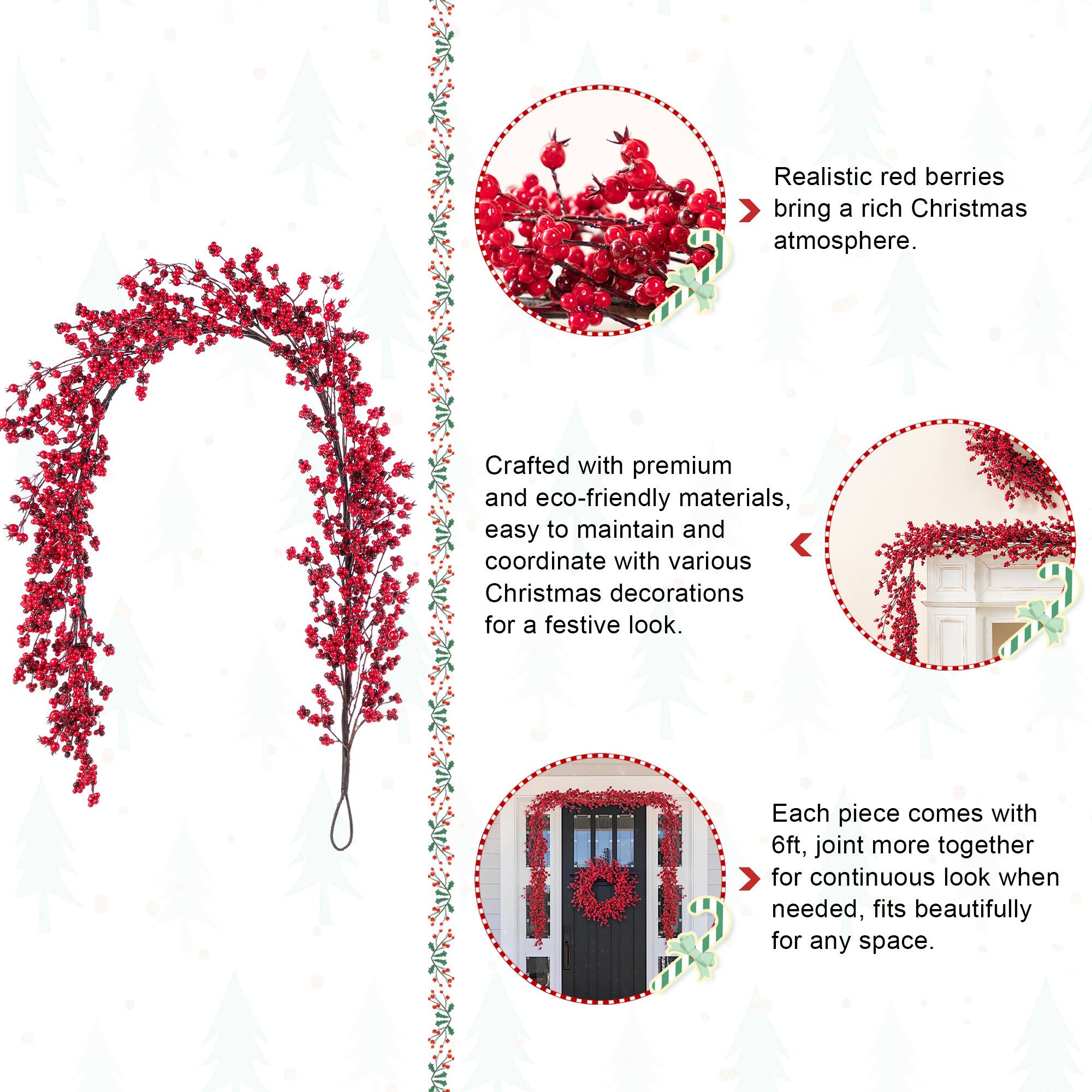 Glitzhome® 6ft. Christmas Red Berries Garland, Set of 2
