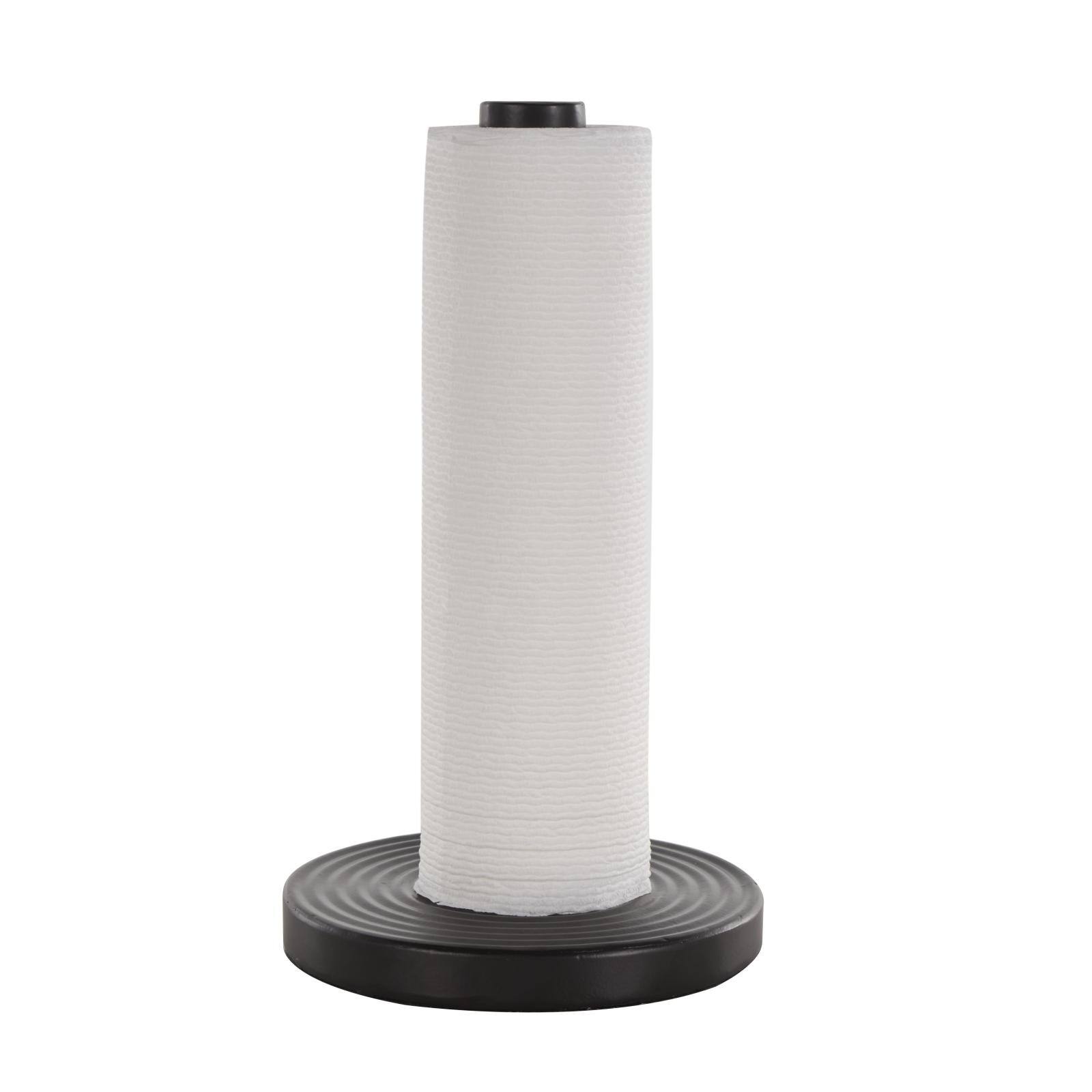 7" x 12" Black Metal Paper Towel Holder with Brown Wood Post