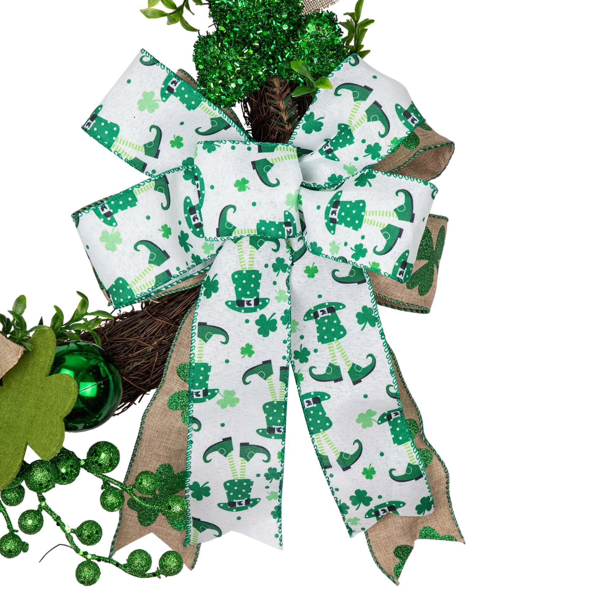 Burlap Bows and Shamrocks St. Patrick's Day Wreath 24" Unlit