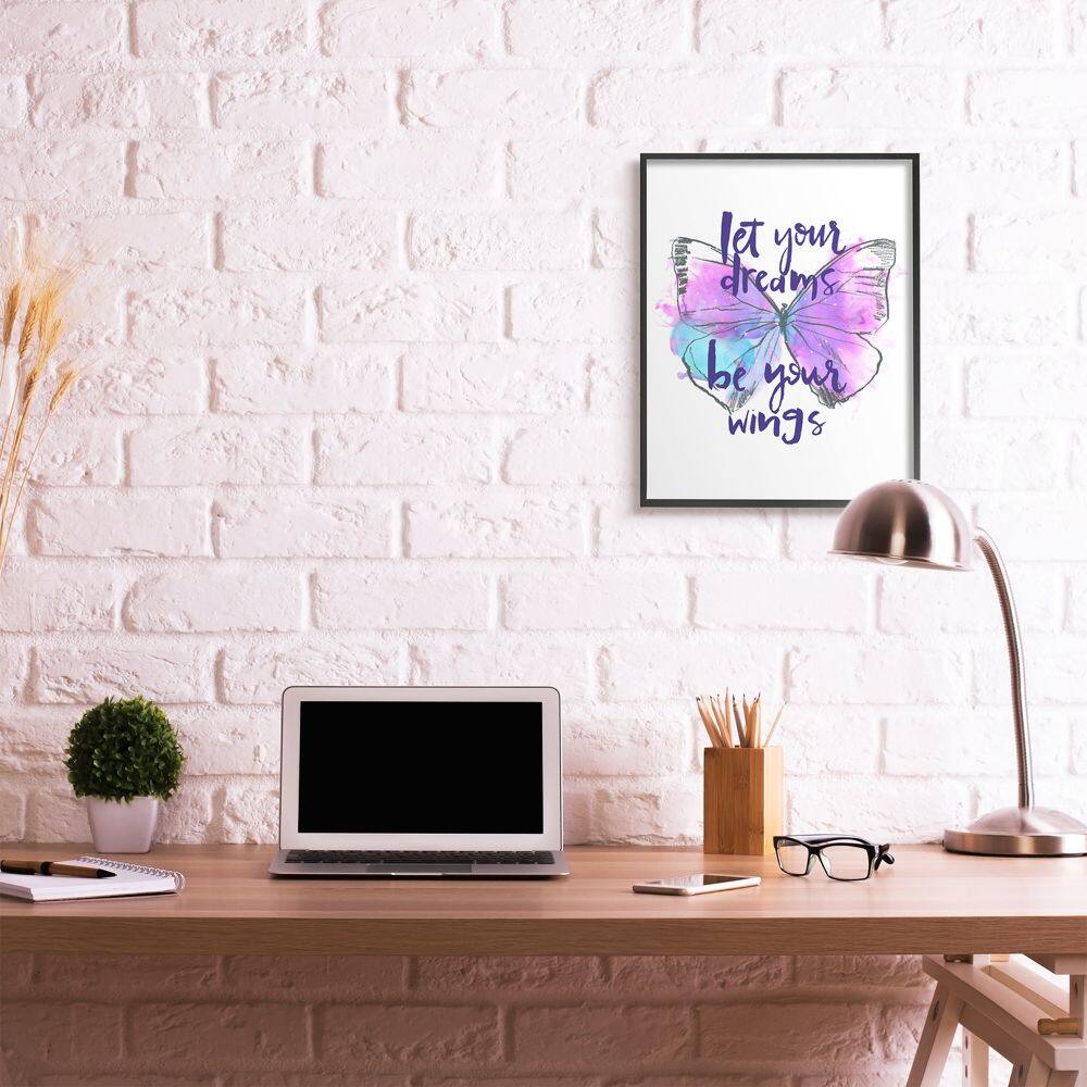 Stupell Industries Dreams Quote Purple Blue Butterfly Inspirational Sketch in Frame Wall Art