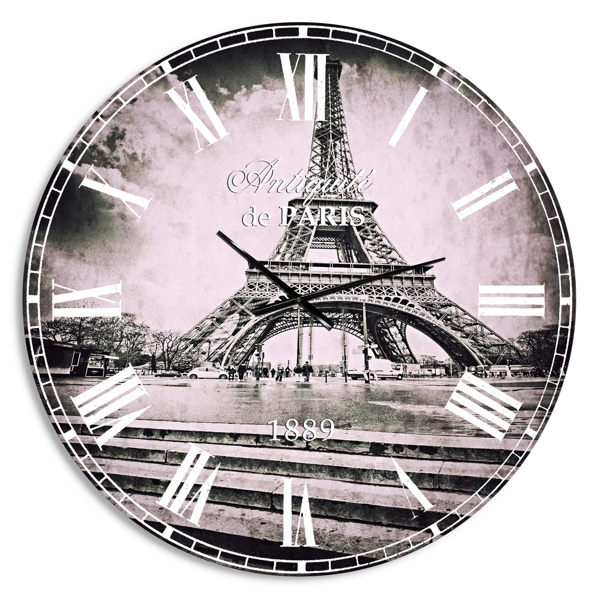 Designart 'Paris Eiffel Towerin Gray Shade French Country Wall Clock