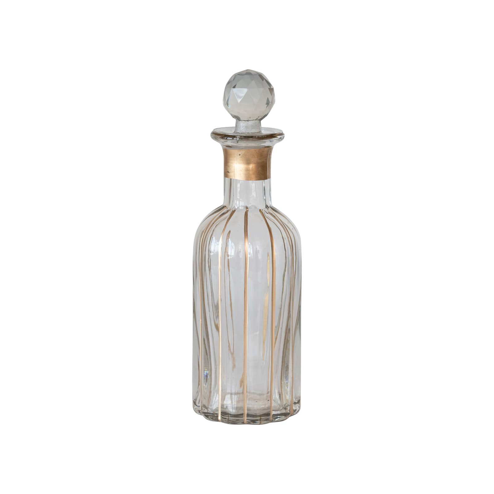 Hello Honey® 14oz. Clear & Gold Stripes Hand Painted Blown Glass Fluted Decanter