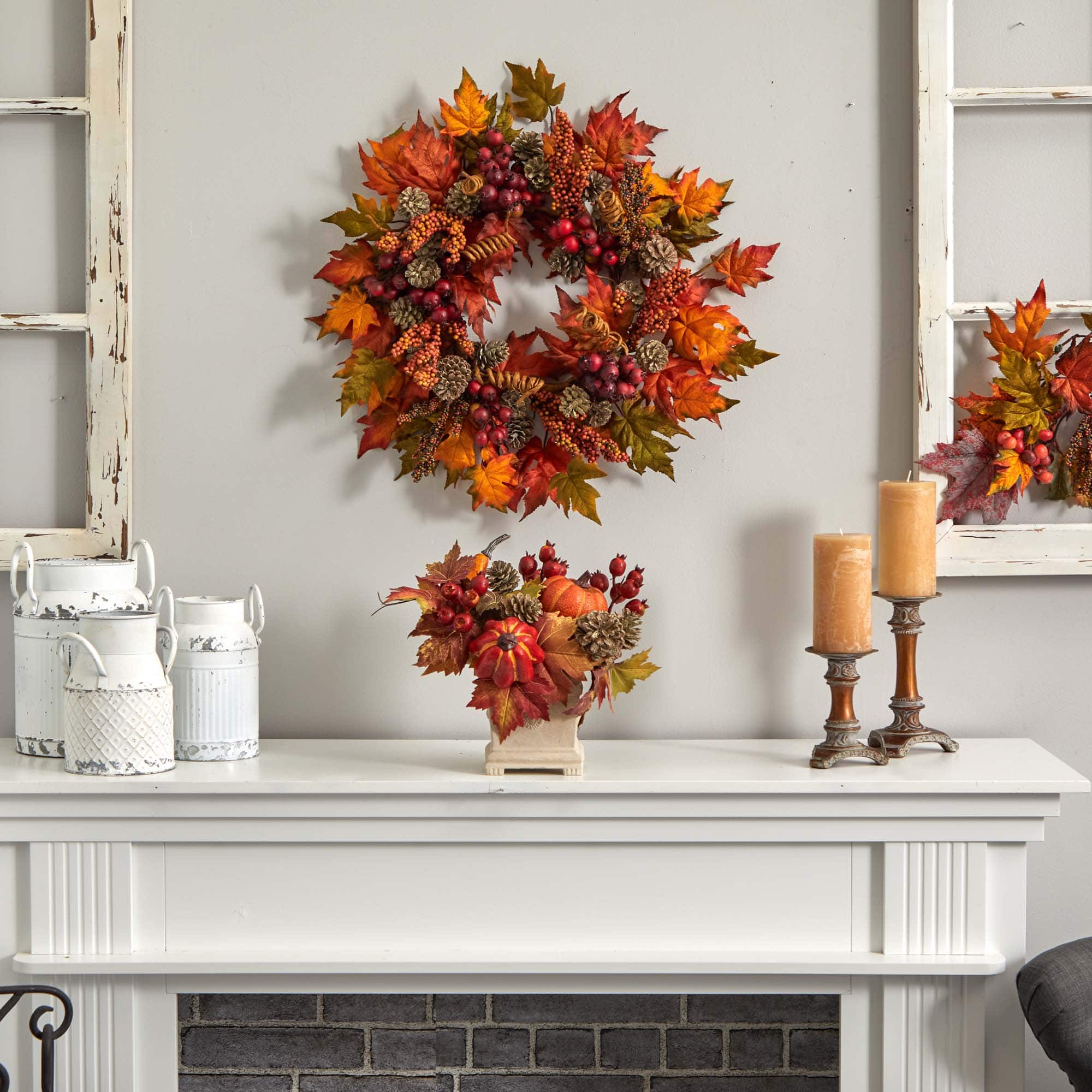 11" Pumpkin, Gourd, Berry & Maple Leaf Arrangement