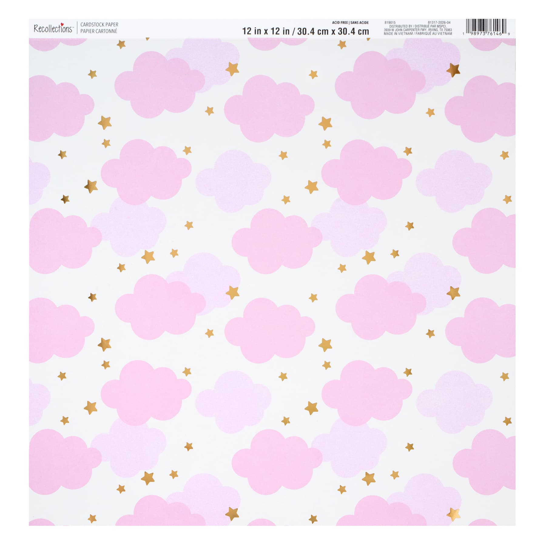 12" x 12" Pink Clouds Foil-Accented Cardstock Paper by Recollections™