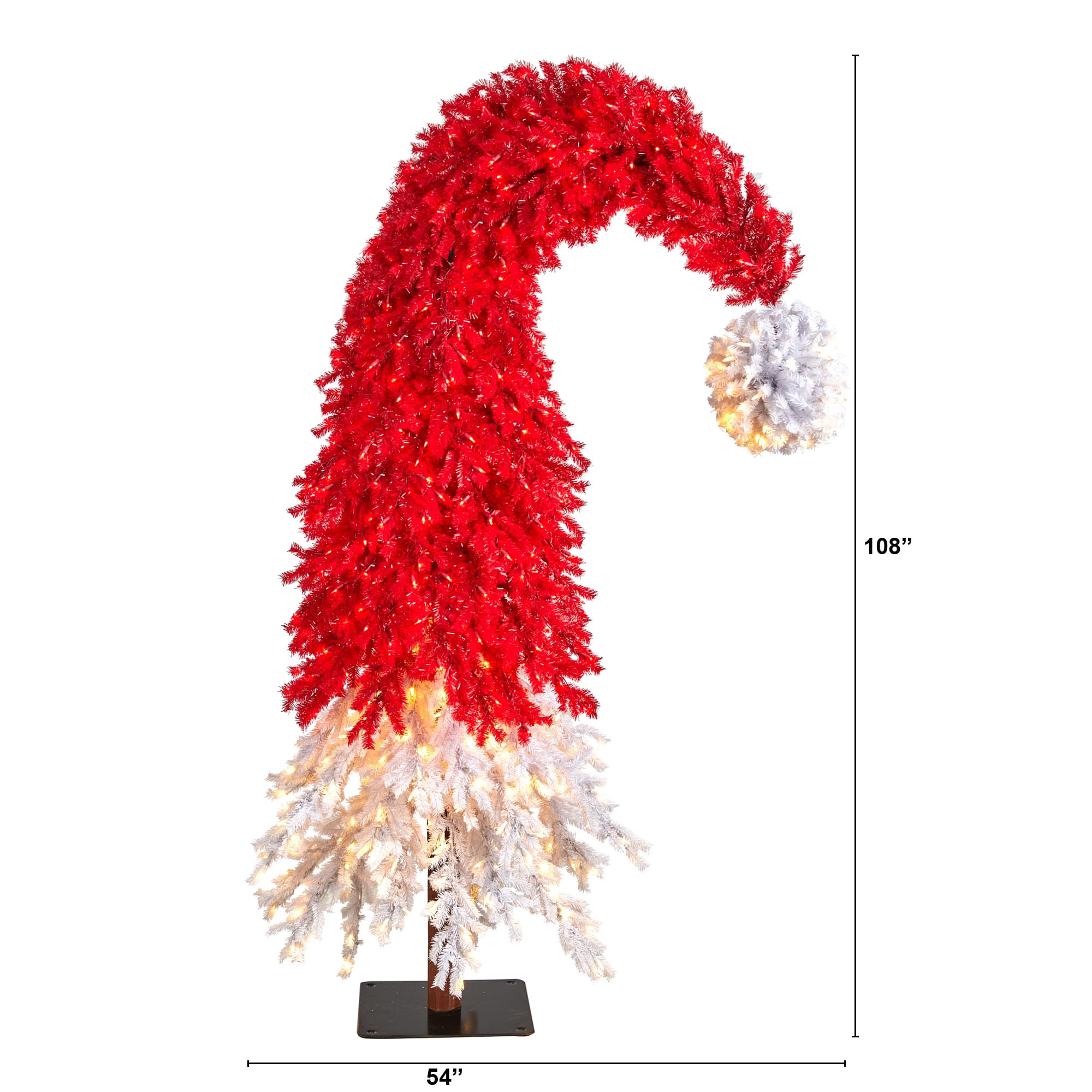 9ft. Pre-Lit Holiday Red Santa Hat Artificial Christmas Tree, White LED Lights