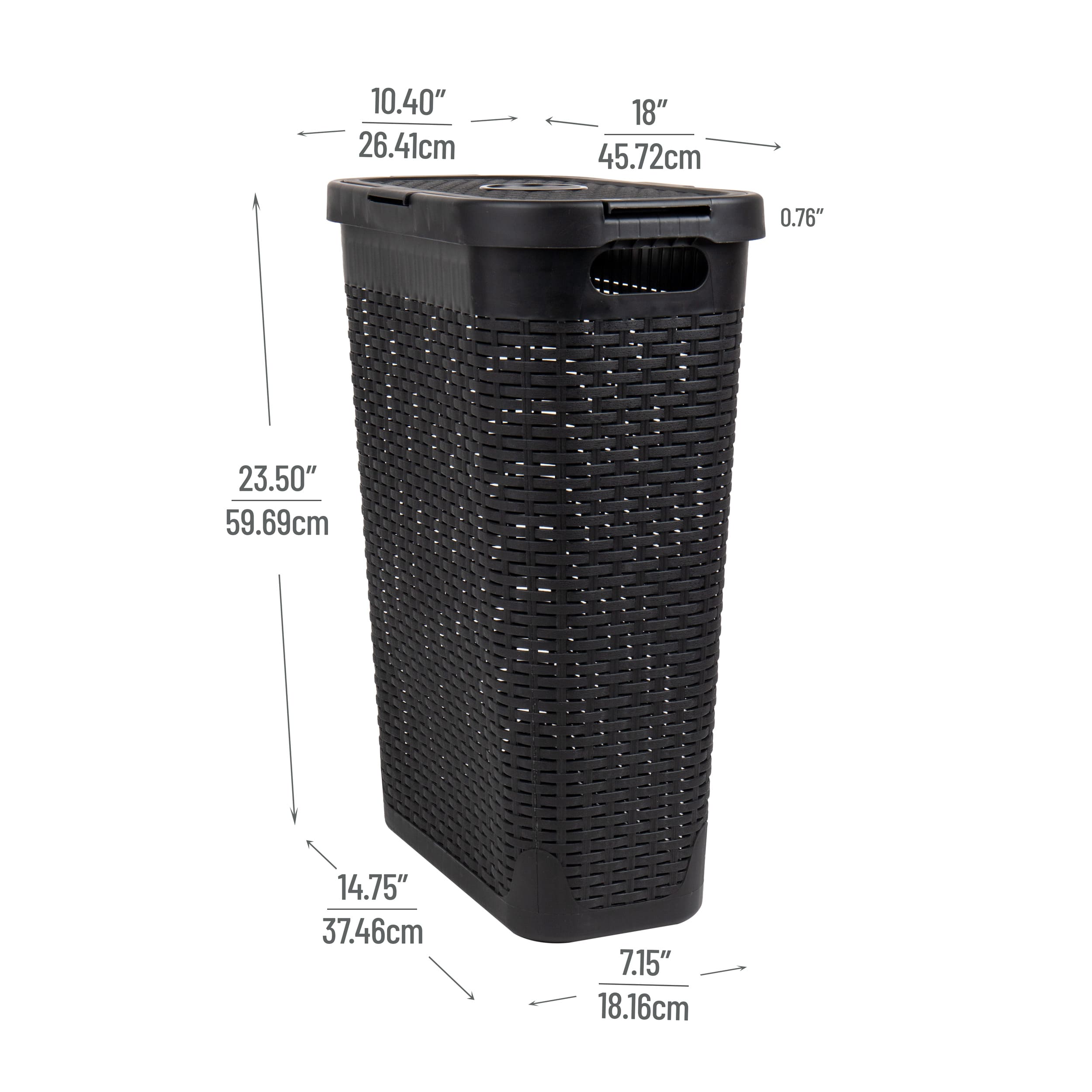 Mind Reader 40L Ventilated Slim Laundry Hamper with Cut Out Handles & Attached Hinged Lid, 2ct.