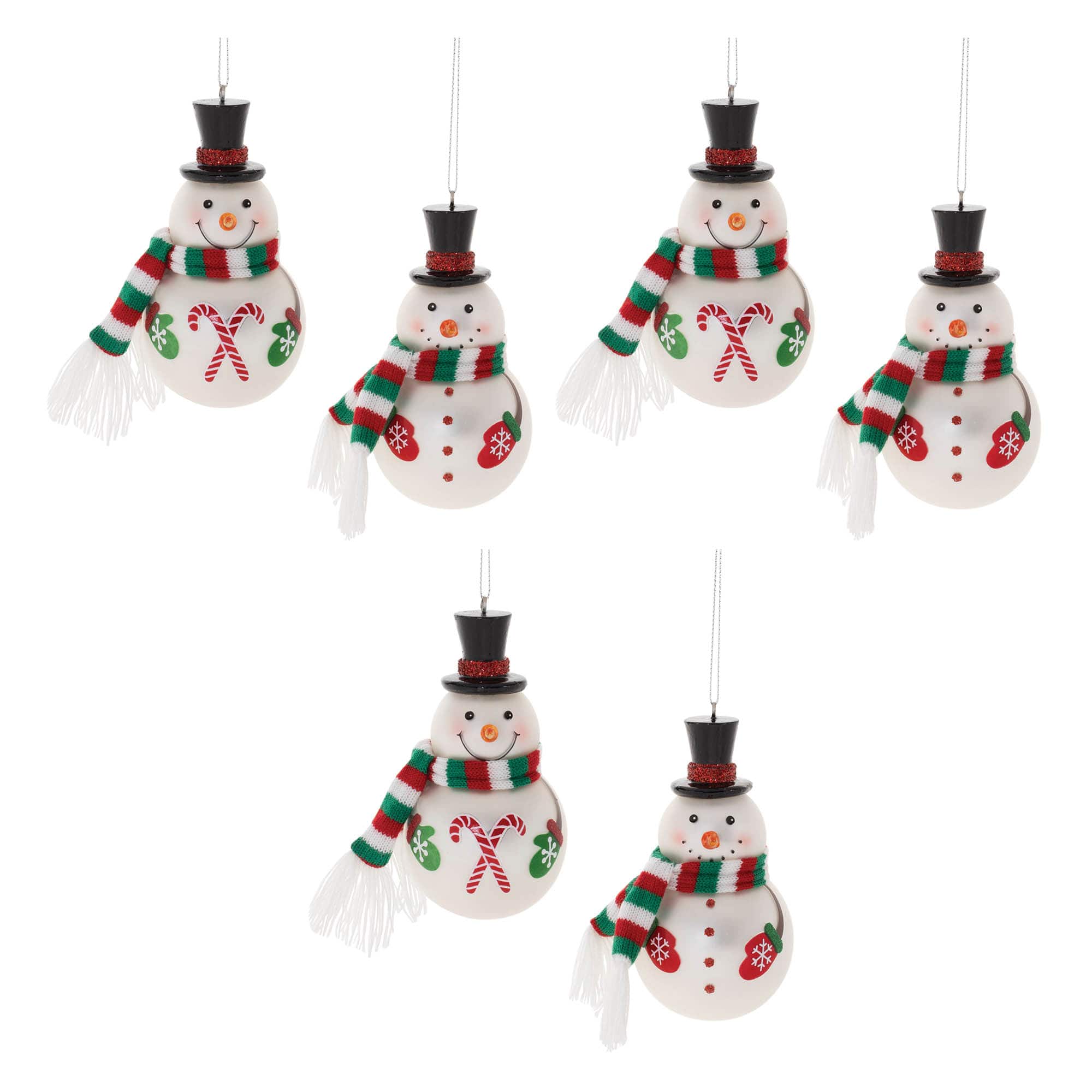 4.5" Frosted Glass Snowman Ornaments, 6ct.