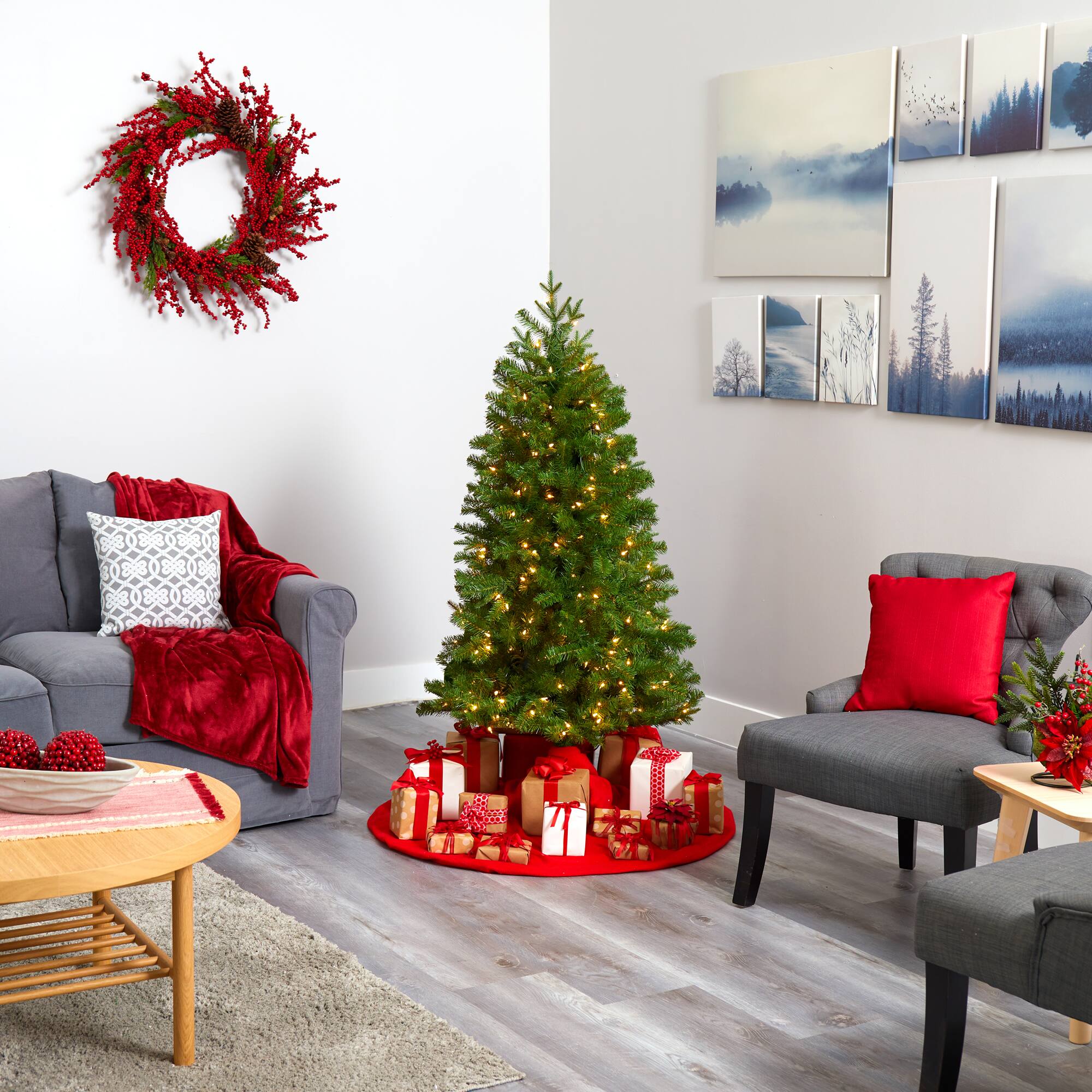 5ft. Pre-Lit Vancouver Spruce Artificial Christmas Tree, Warm White LED Lights