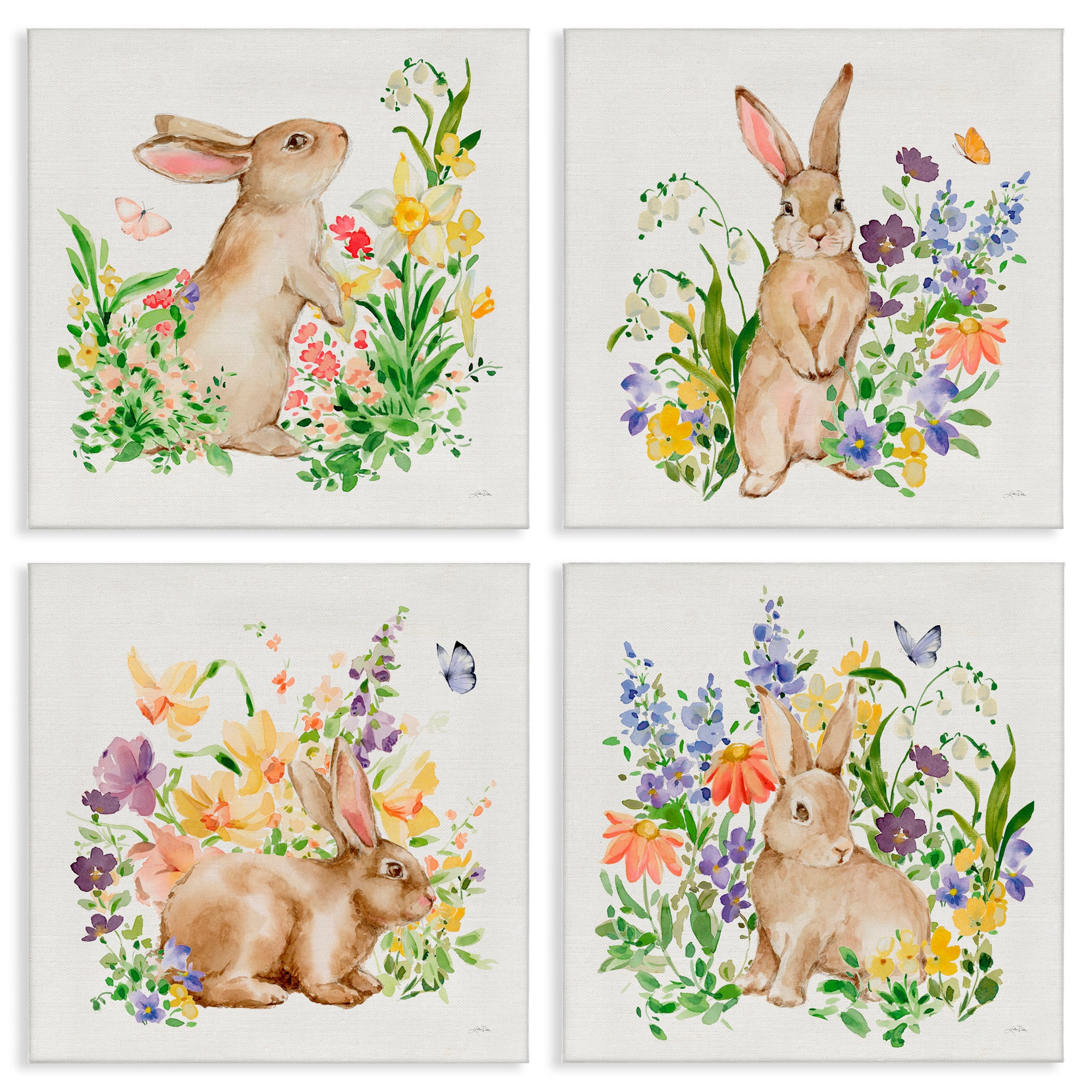 Stupell Industries Celebrate Spring Floral Bunnies Canvas Wall Art Set