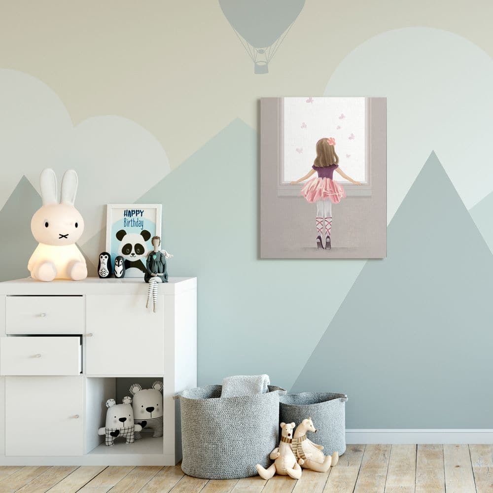 Stupell Industries Little Ballerina Dancer Girl Butterfly Pink Purple Canvas Wall Art