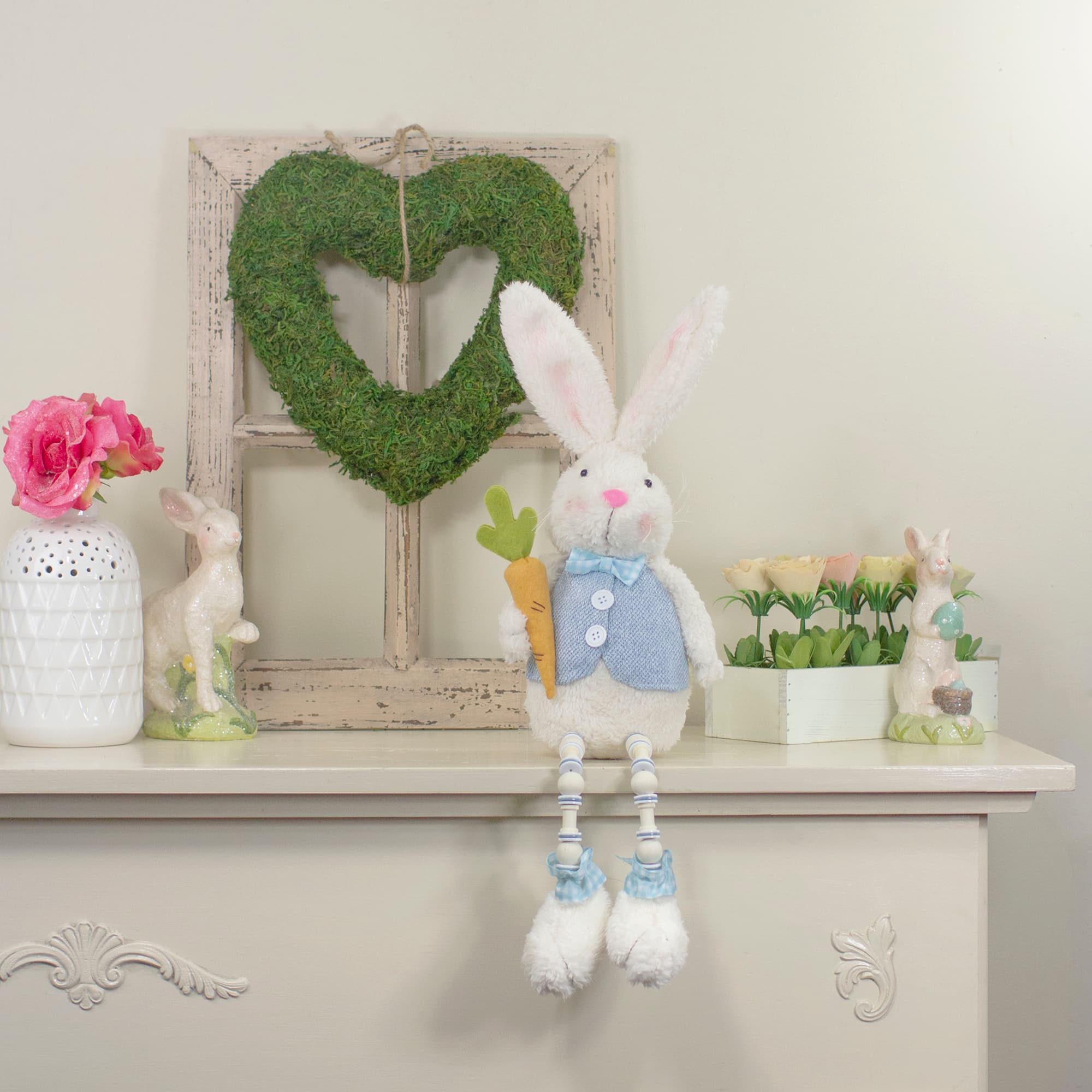 22" Blue & White Boy Easter Bunny Beaded Figure