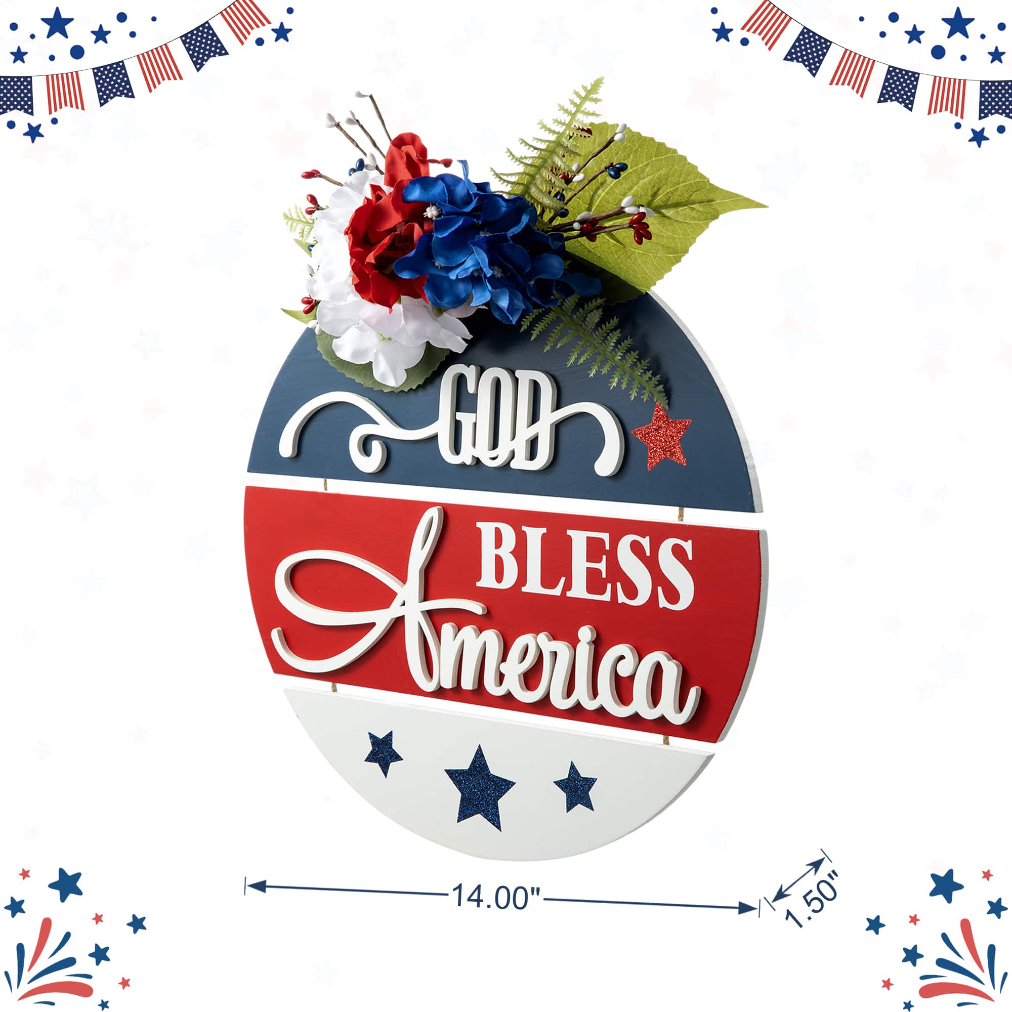 Glitzhome® 14" God Bless America Round Sign