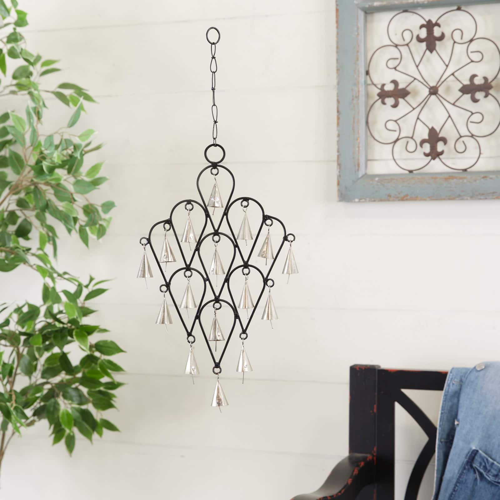 Black Metal Eclectic Windchime, 9" x 1" x 22"