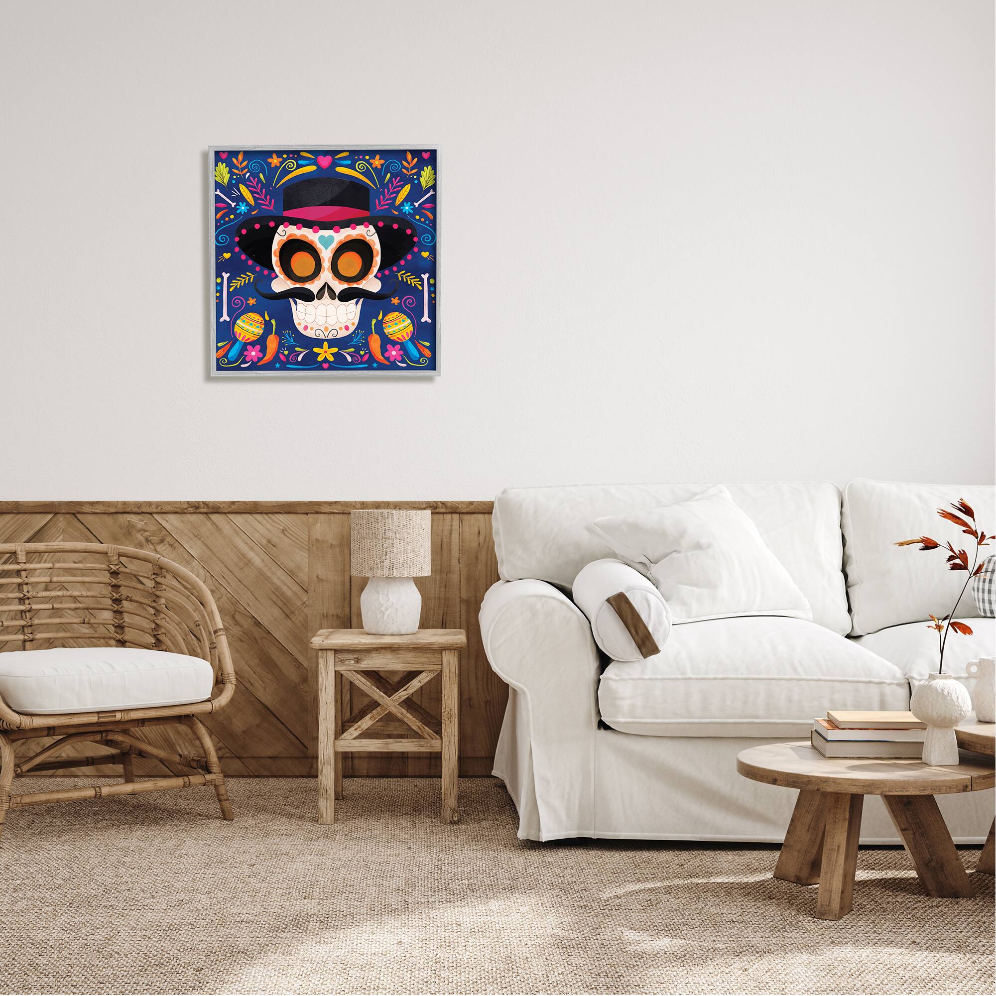 Stupell Industries Day Of Dead Patterned Skull Framed Giclee Art
