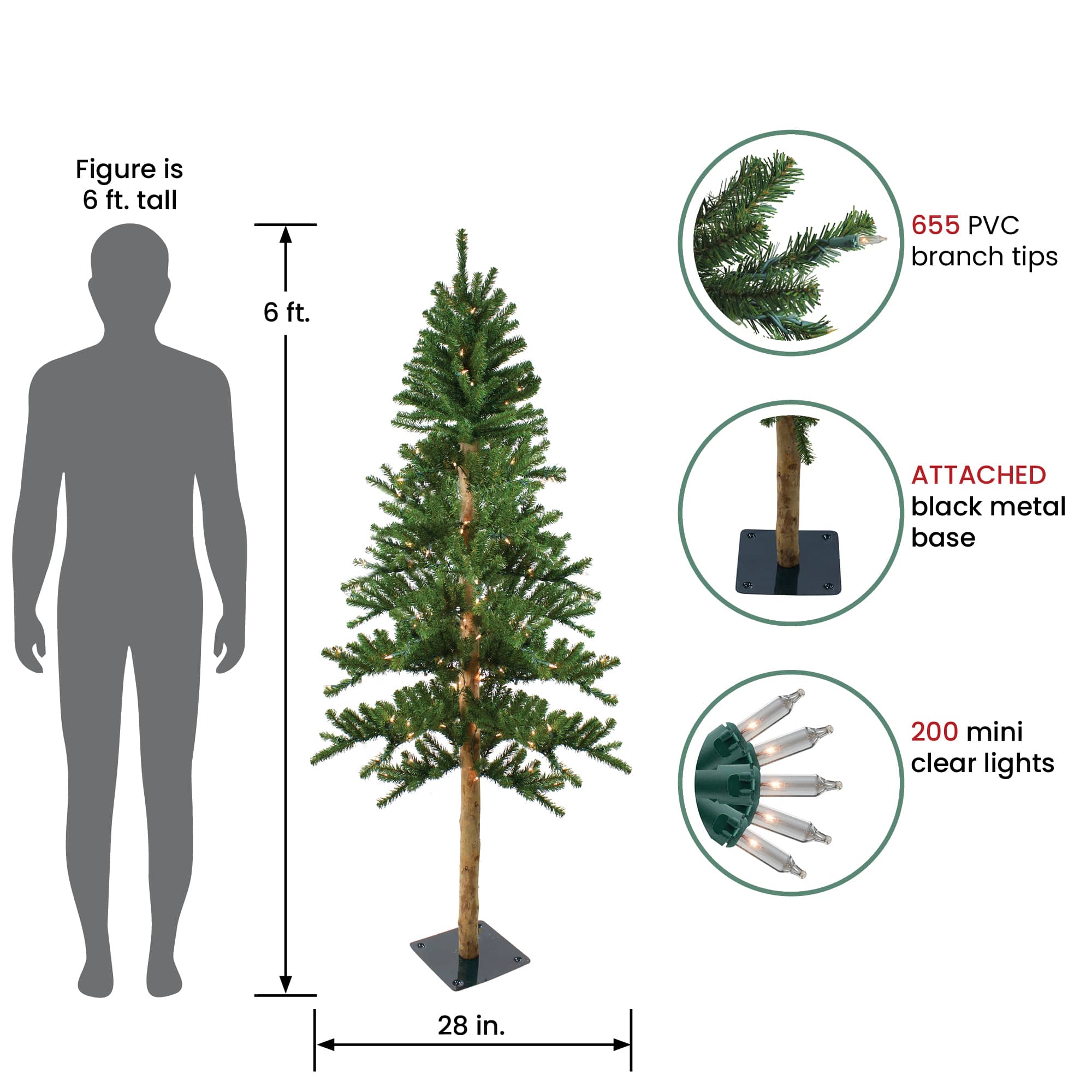 6ft. Pre-Lit Alpine Artificial Christmas Tree, Clear Lights