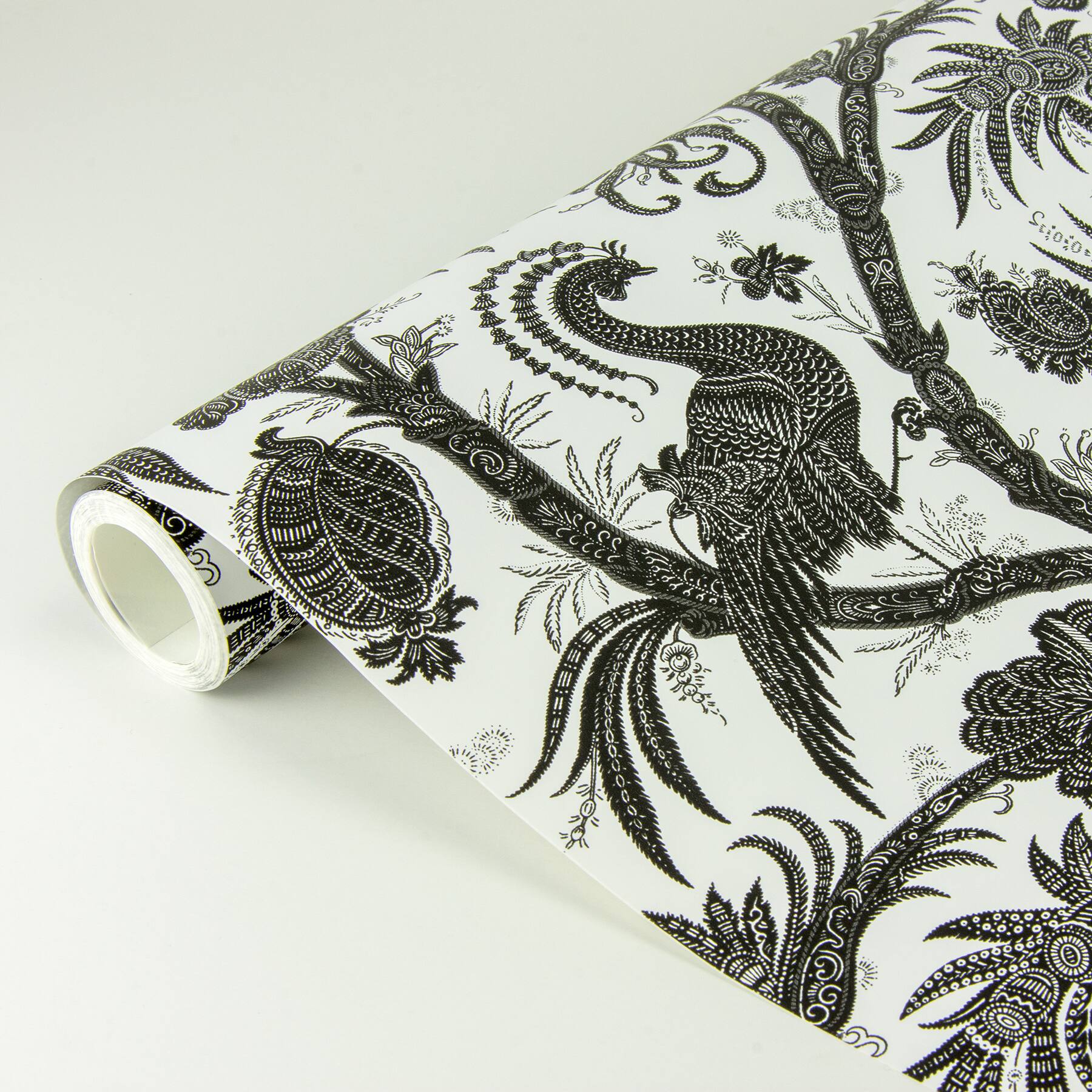 Scalamandre Charcoal Balinese Peacock Peel & Stick Wallpaper