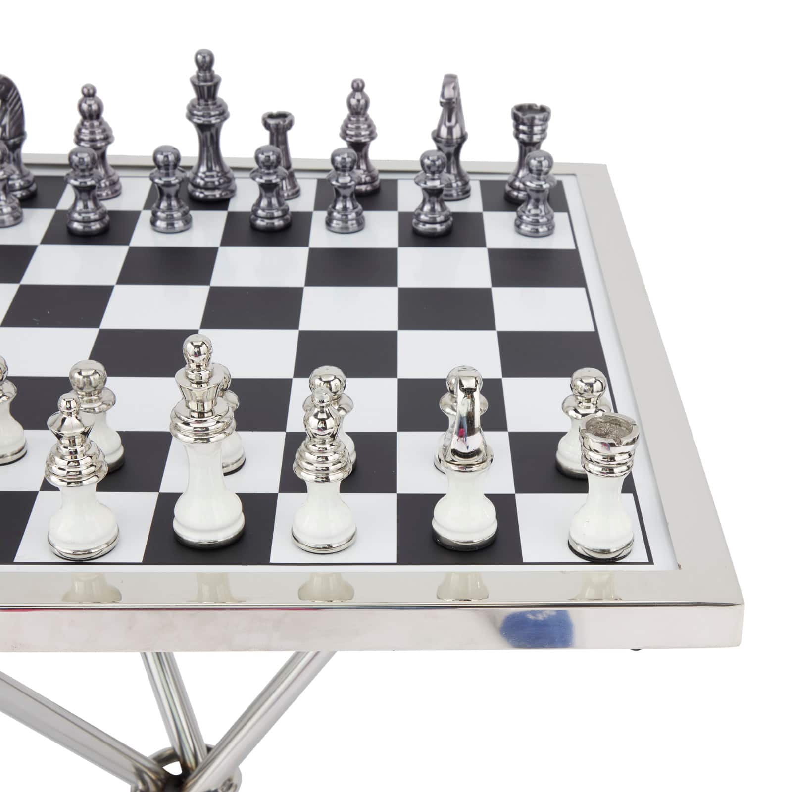 Silver Aluminum Contemporary Game Set Table, 4" x 25" x 22"