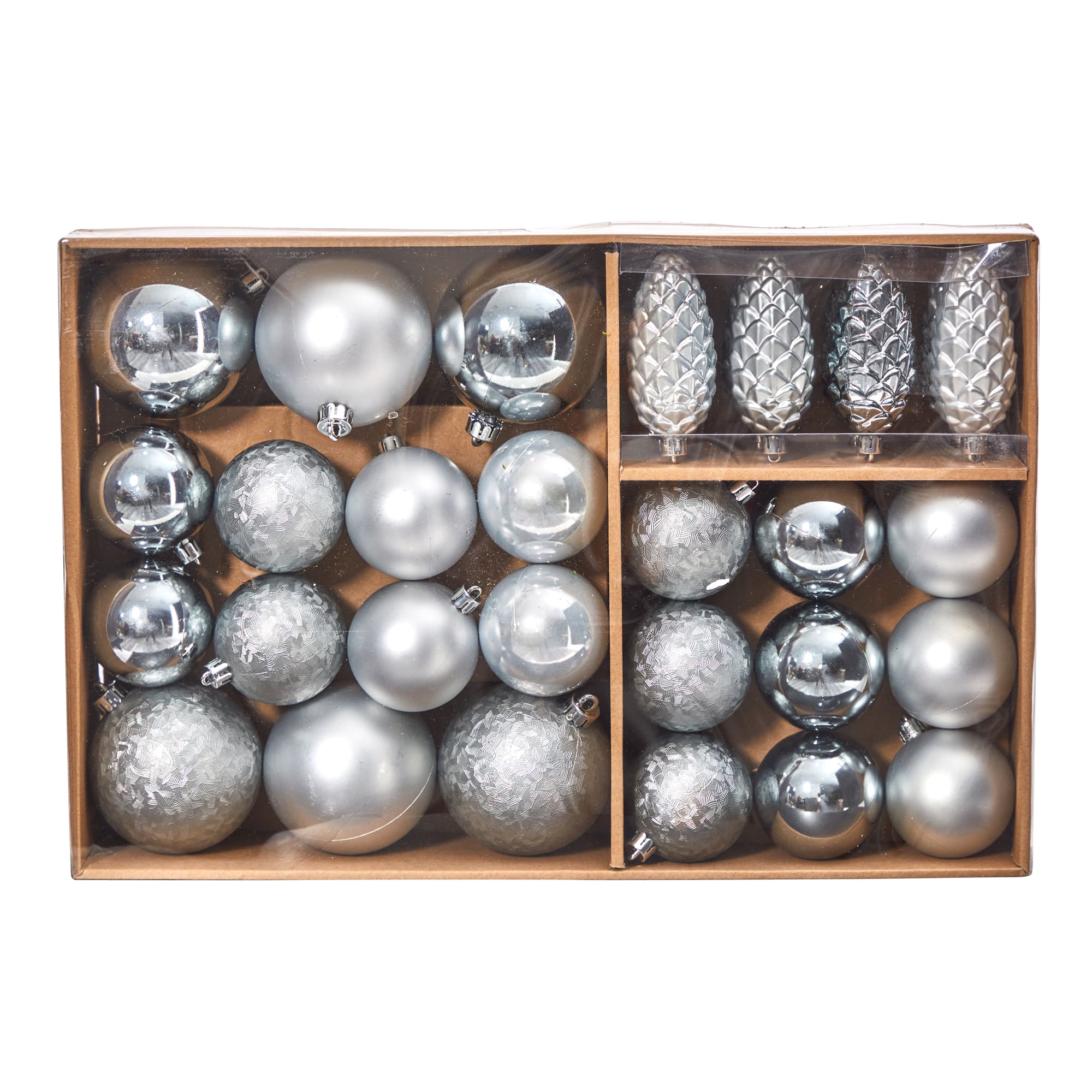 23ct. Silver Shatterproof Lux Christmas Ornament Set