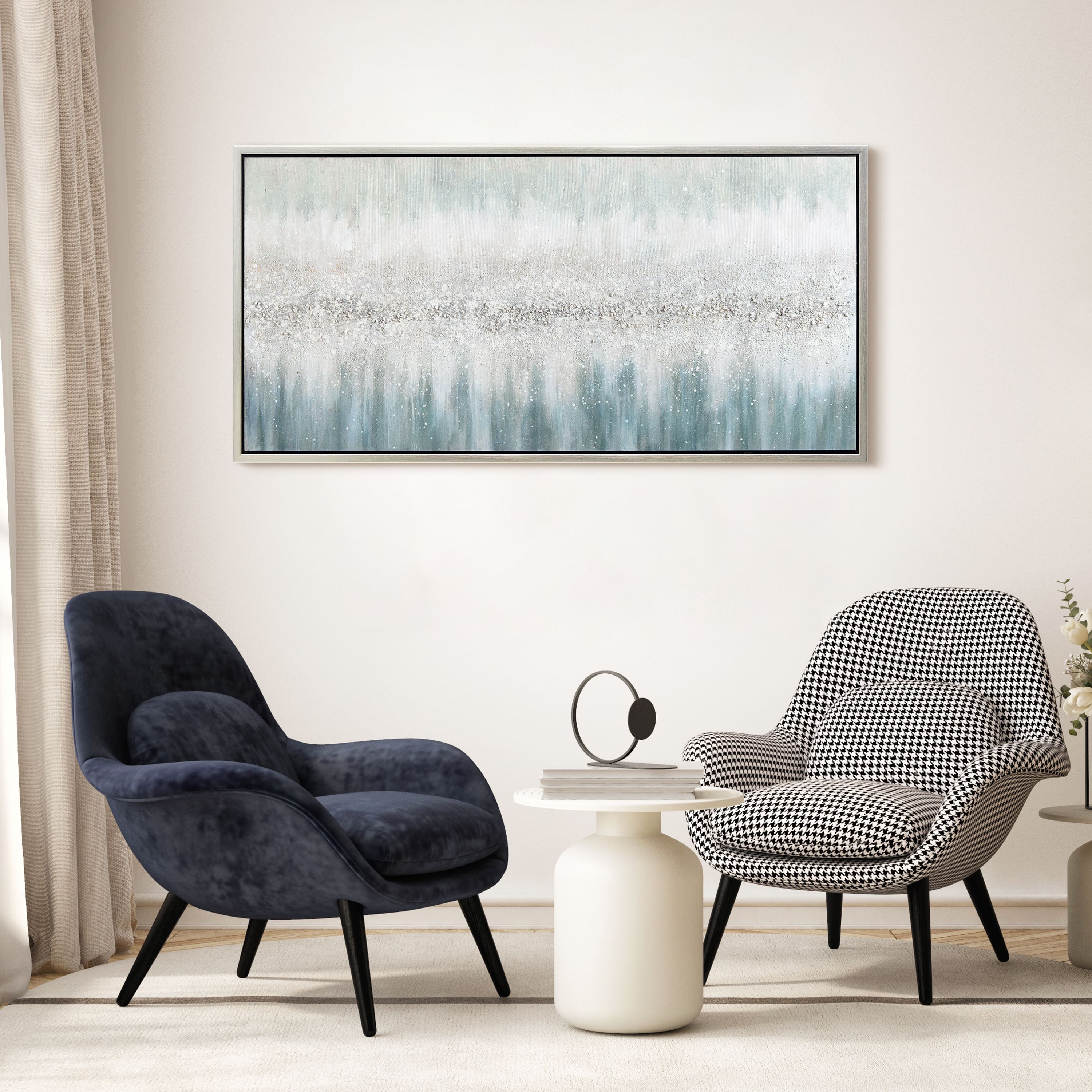 Empire Art Direct 48" x 24" Silver Mist Textured Glitter Hand Painted Framed Canvas Wall Art