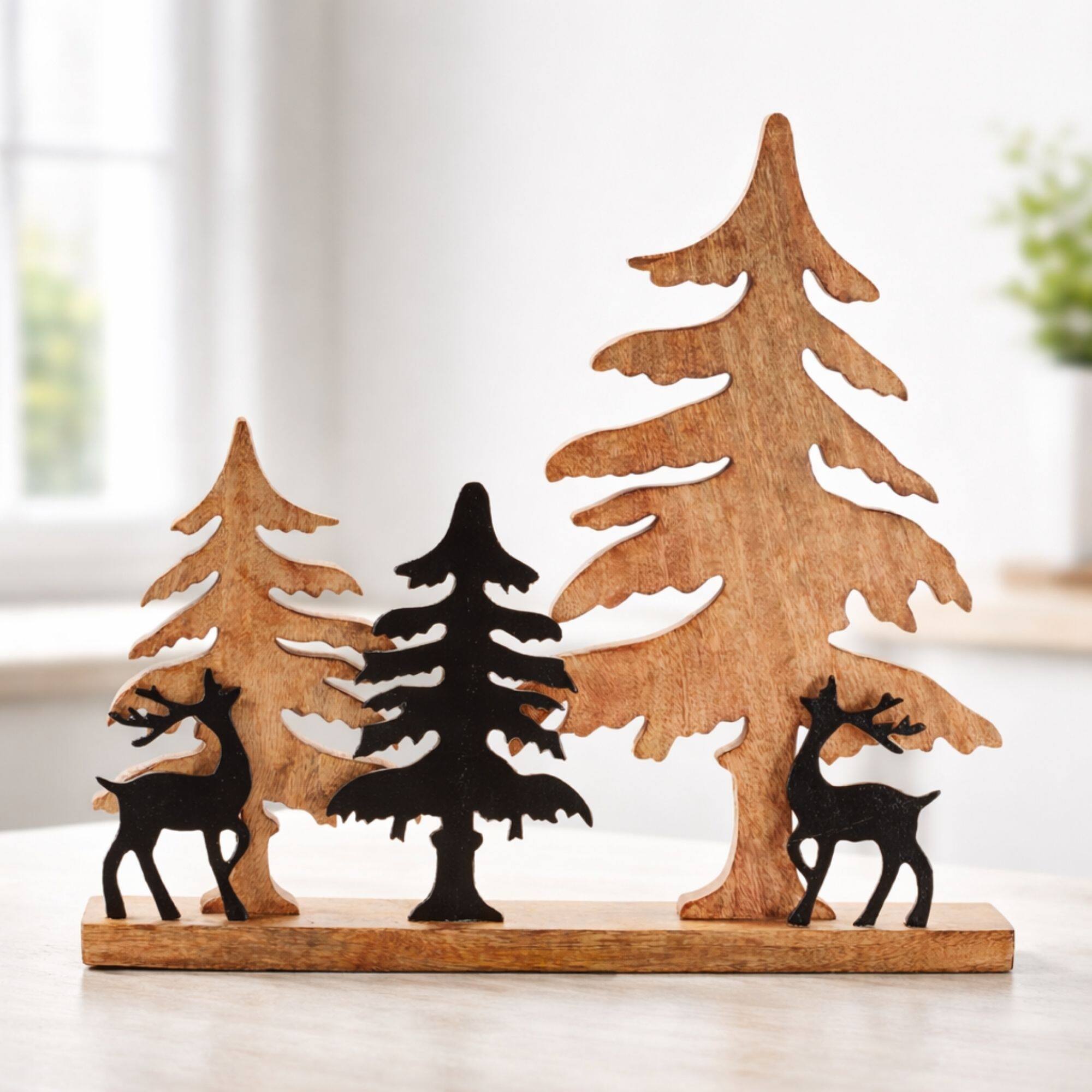 Melrose 20.25" Woodland Deer & Pine Tree Silhouette Décor