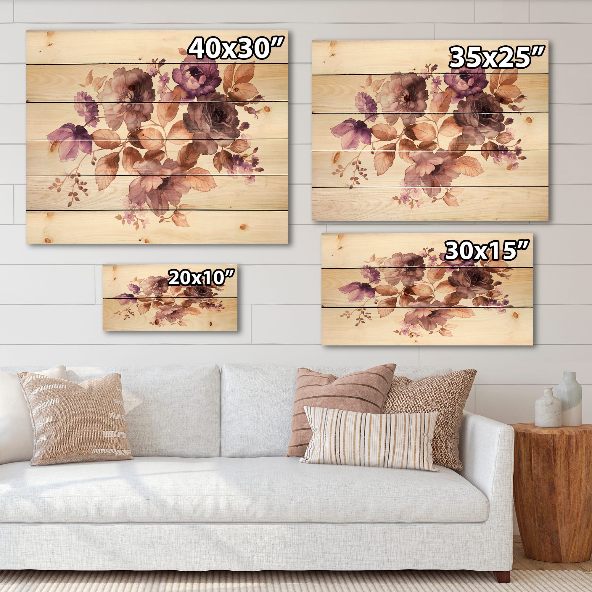 Designart - Purple Retro Flowers With Brown Leaves