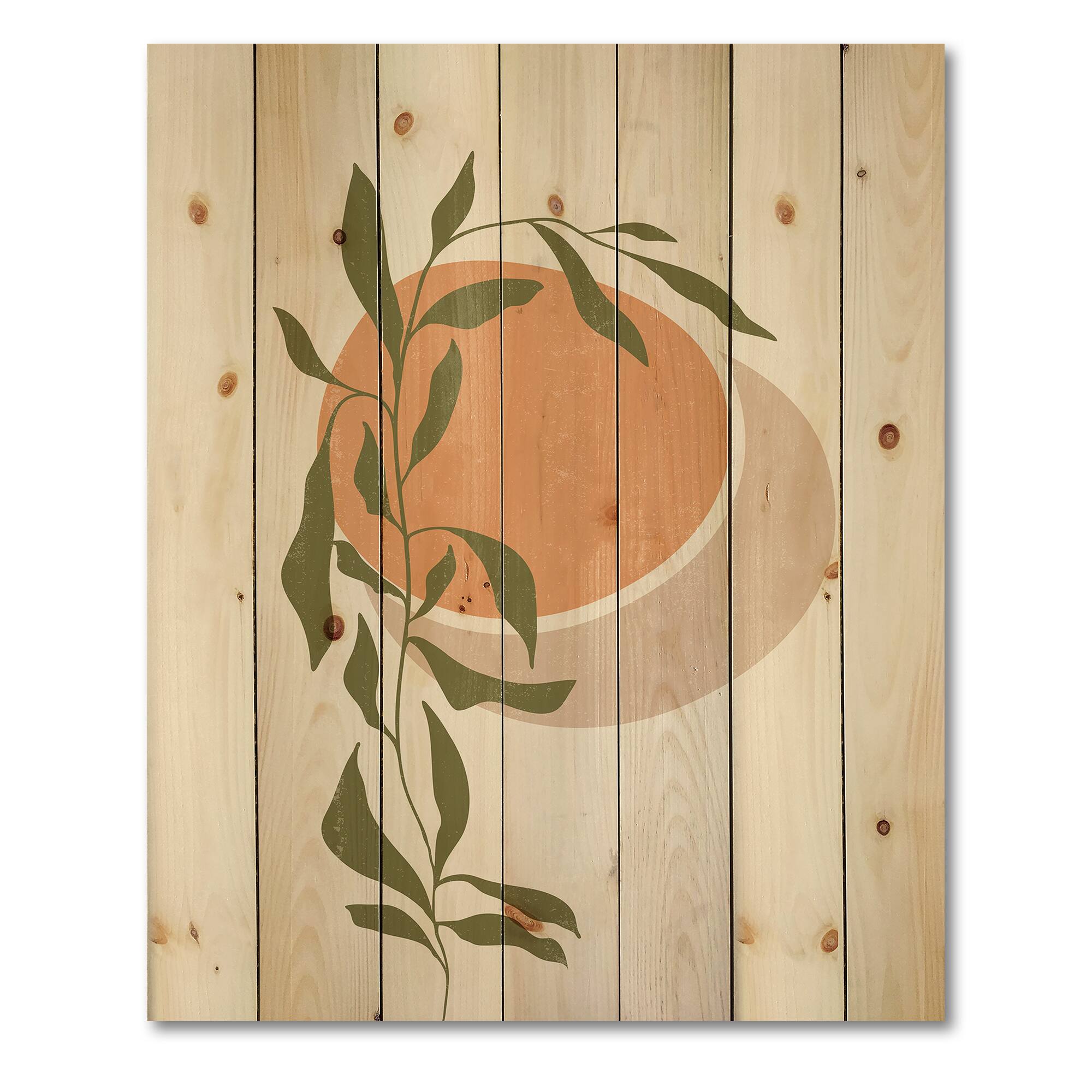 Designart - Abstract Orange Sun and Moon With Tropical Leaf