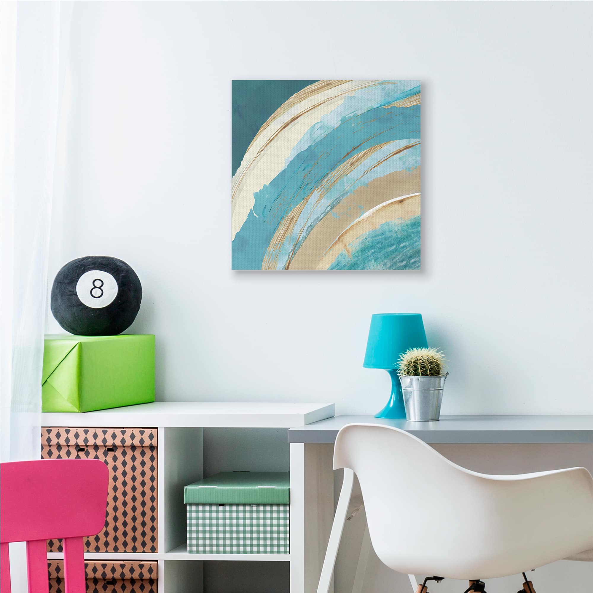 Stupell Industries Blue Wave Rainbow Abstract Canvas Wall Art