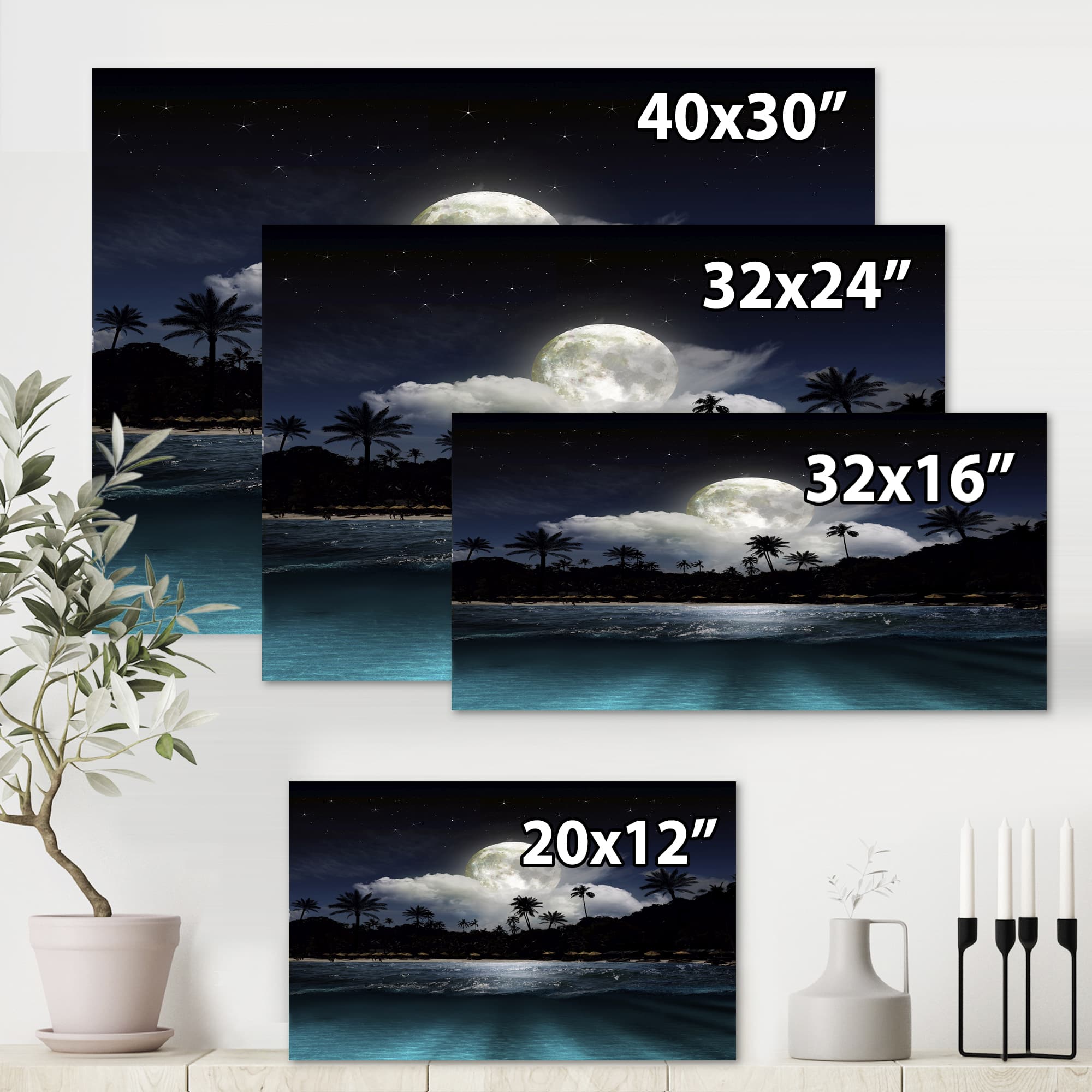 Designart - Fishing Boat Under Tropical Full Moon - Modern Canvas Wall Art Print
