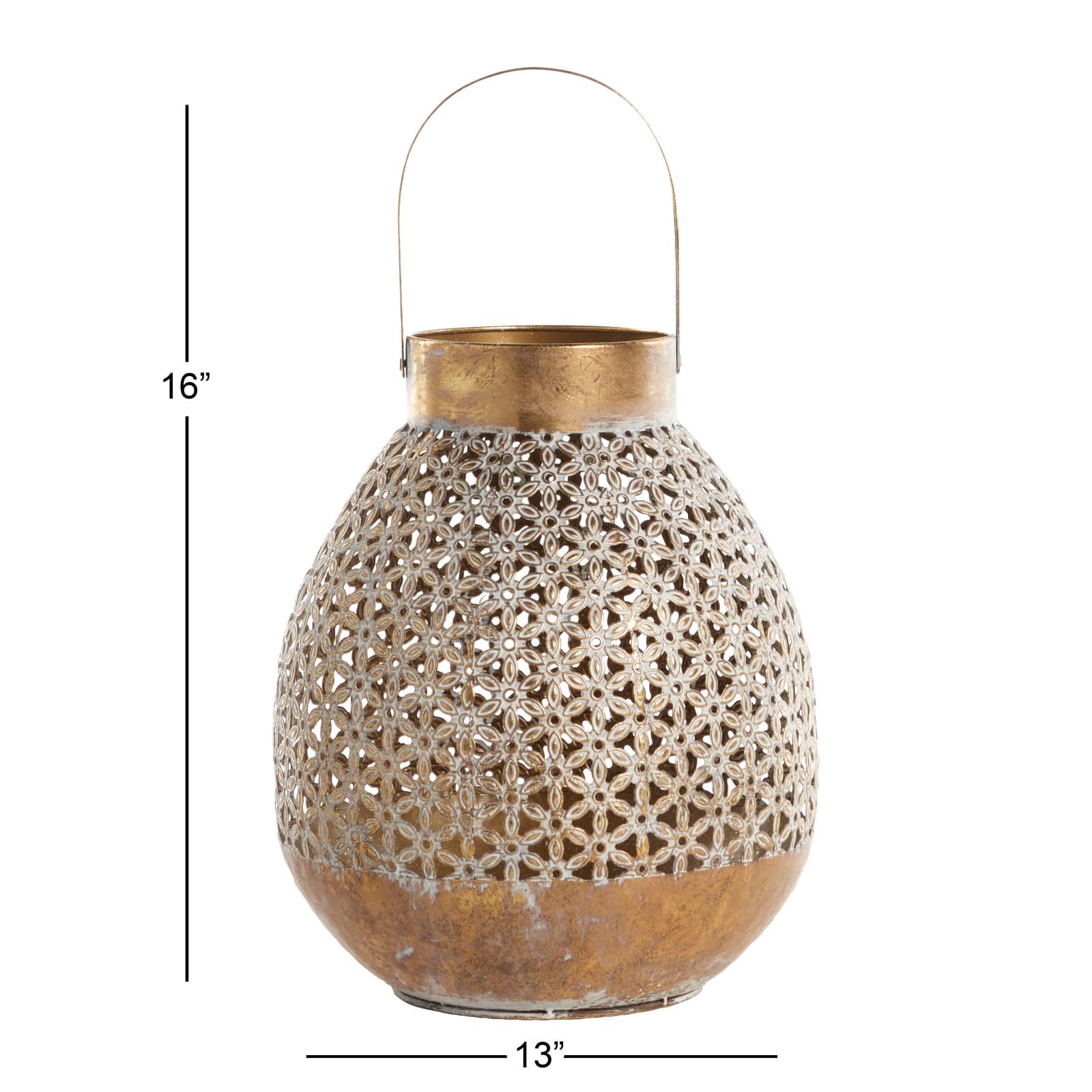 Gold Iron Eclectic Candle Holder Lantern, 16" x 13" x 14"