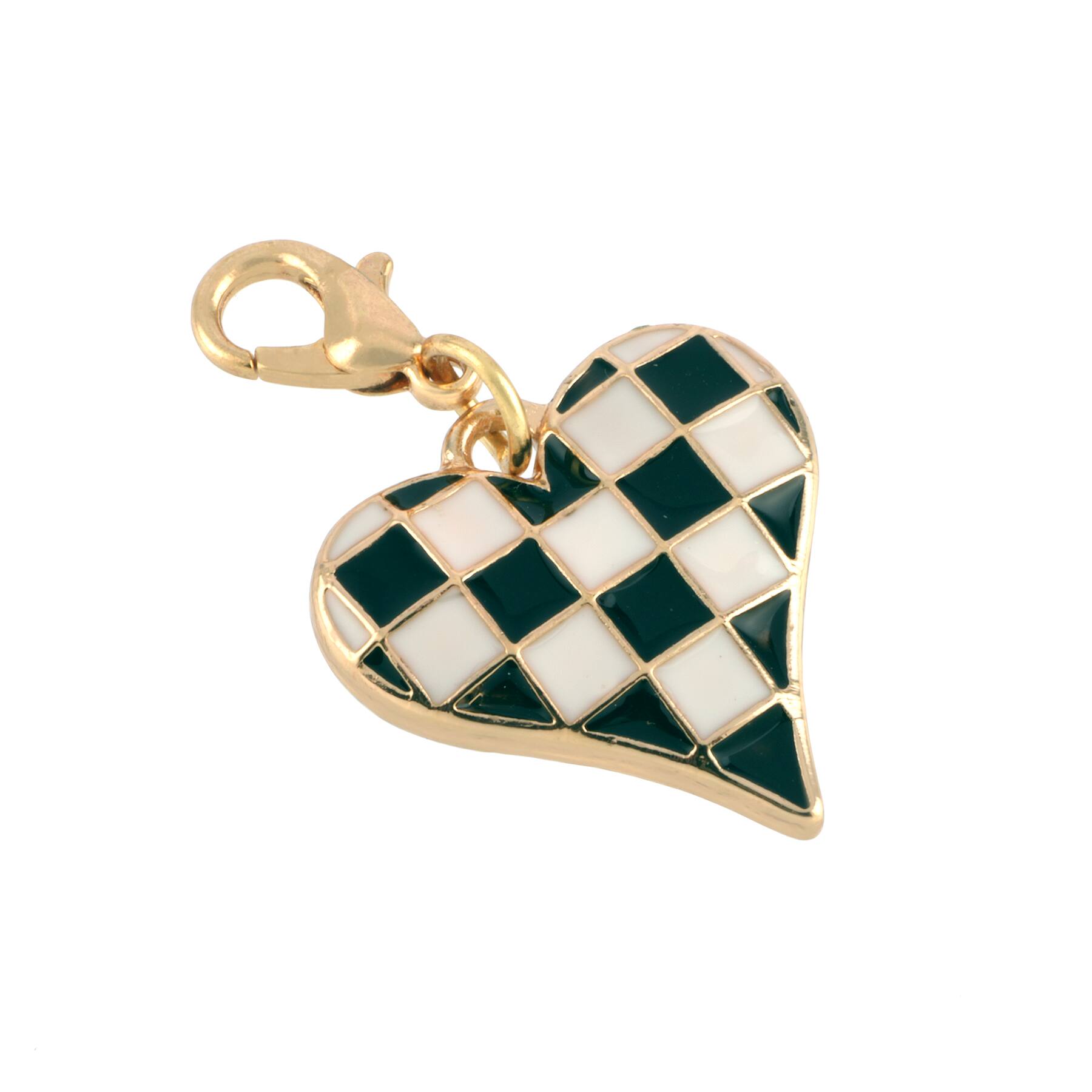 12 Pack: Black & White Checker Heart Charm by Bead Landing™