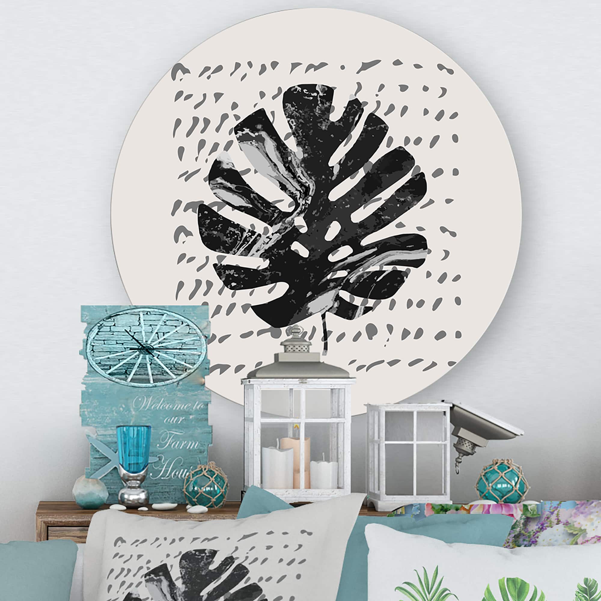 Designart - Minimal Tropical Palm Leaf On Grunge Texture