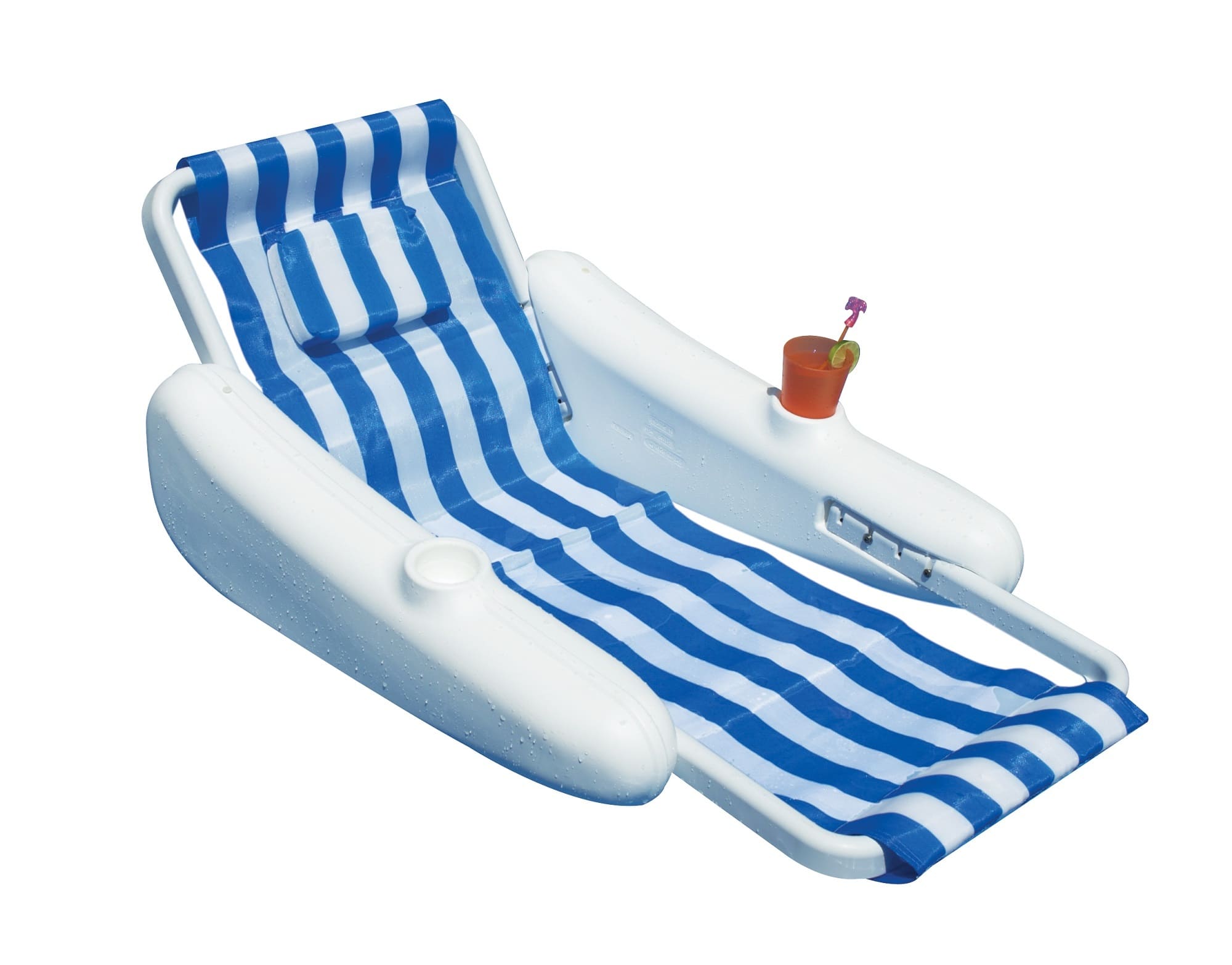 66" Sunchaser Blue and White Striped Sling Back Floating Lounge Chair