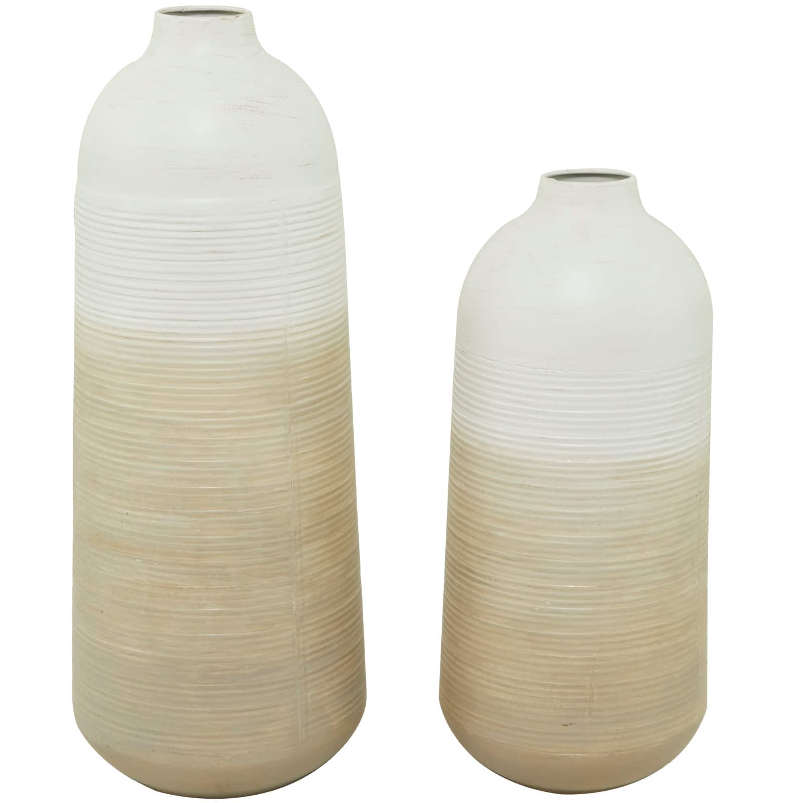 Brown Metal Vase with Embossed Ribbing Set of 2 20", 16"