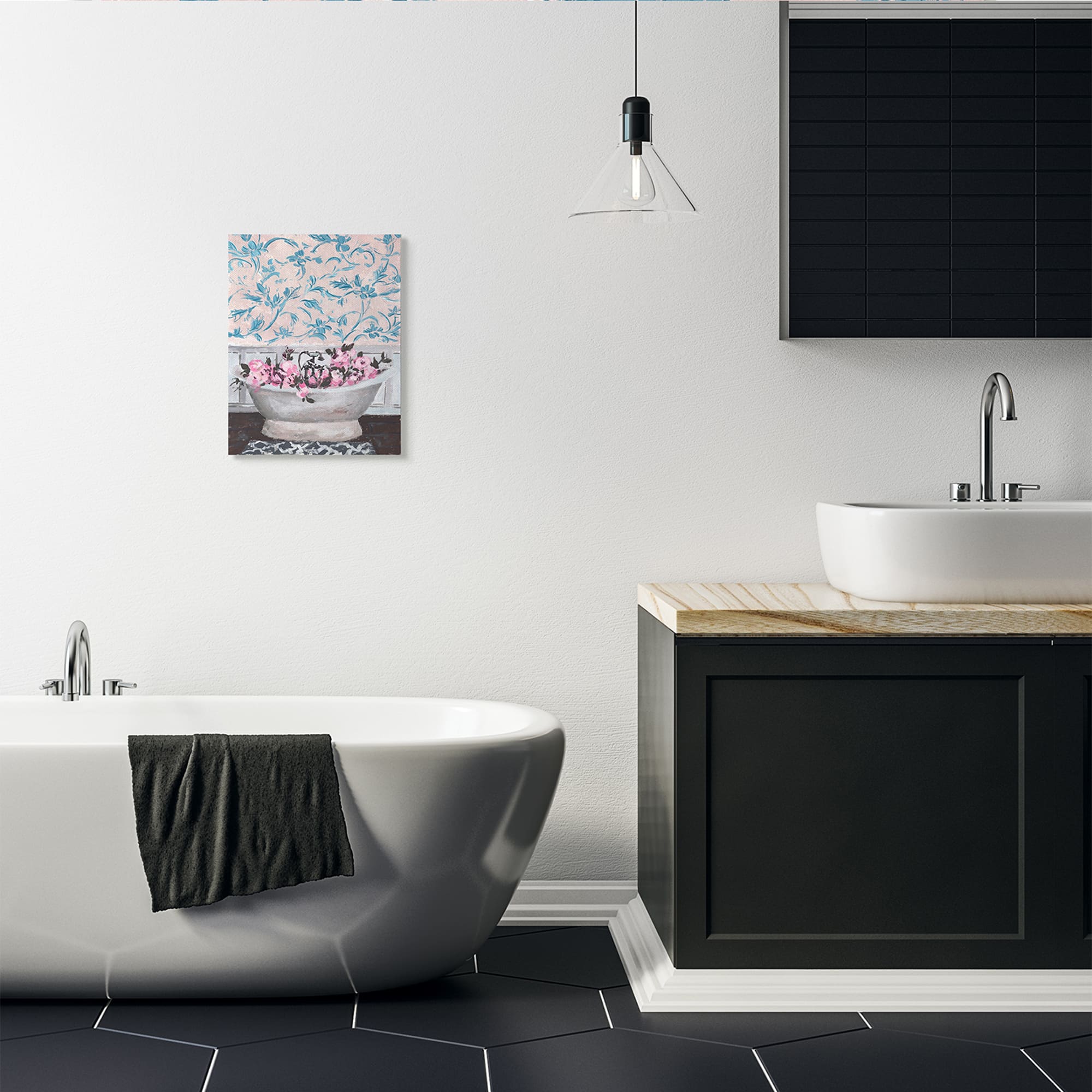 Stupell Industries Flower In Bath Tub Blue & Pink Canvas Wall Art