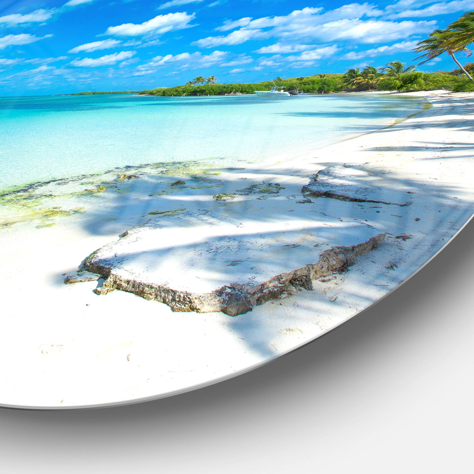 Designart - Tropical Beach with Palm Shadows' Large Seashore Metal Circle Wall Art