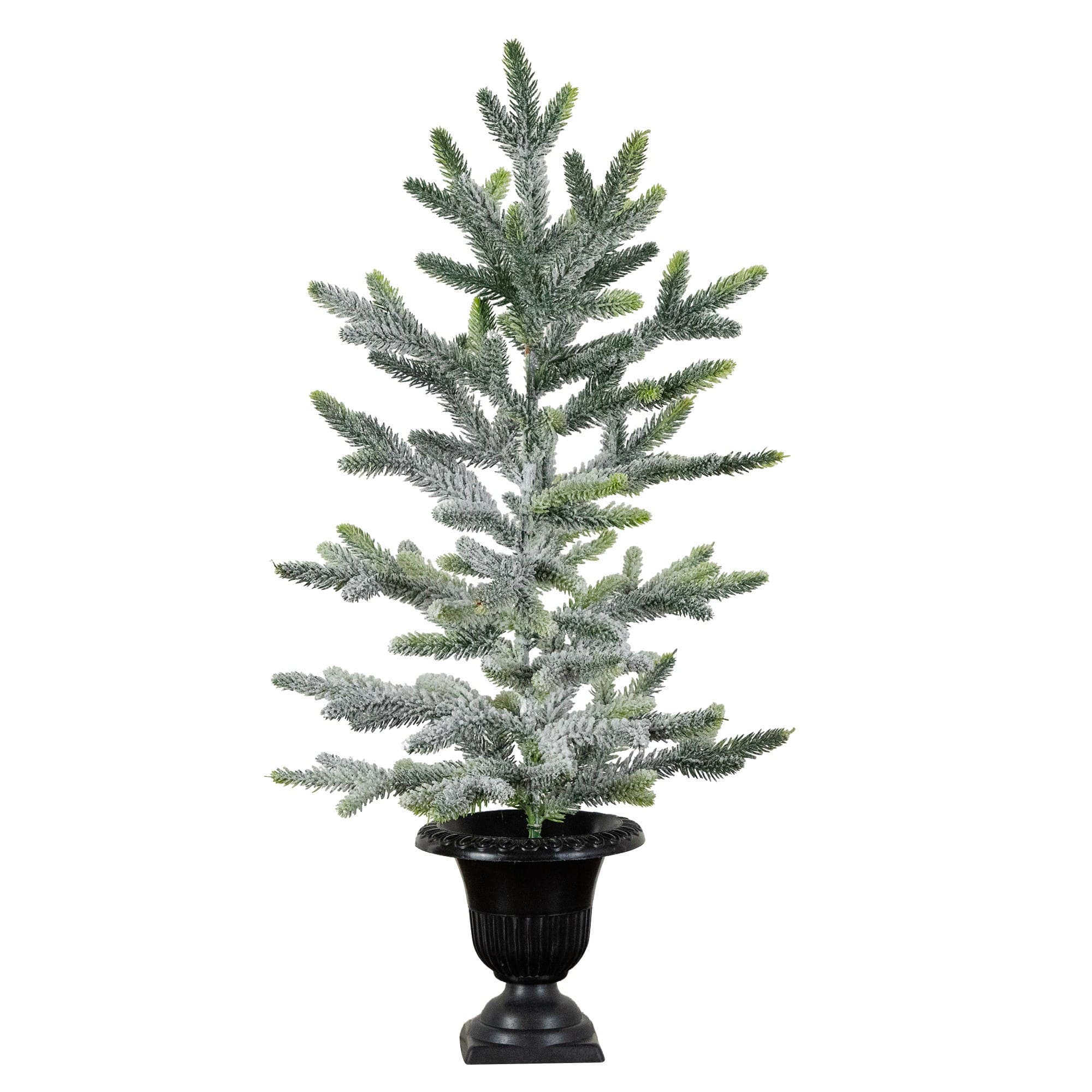 Nearly Natural 24" Artificial Frosted Christmas Tree in Black Decorative Urn in Green | Michaels®