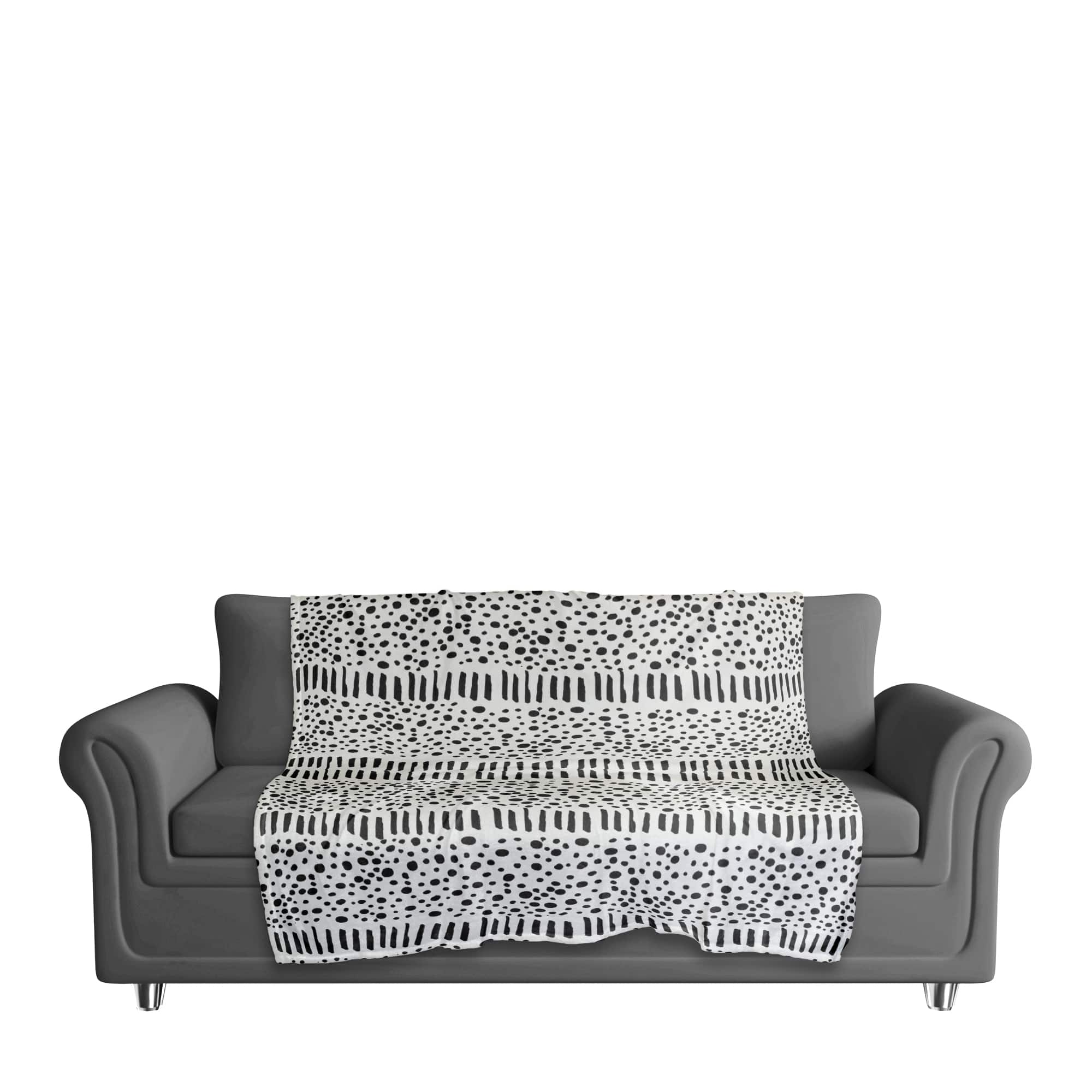 Black & Cream Dashes with Dots Fleece Throw Blanket