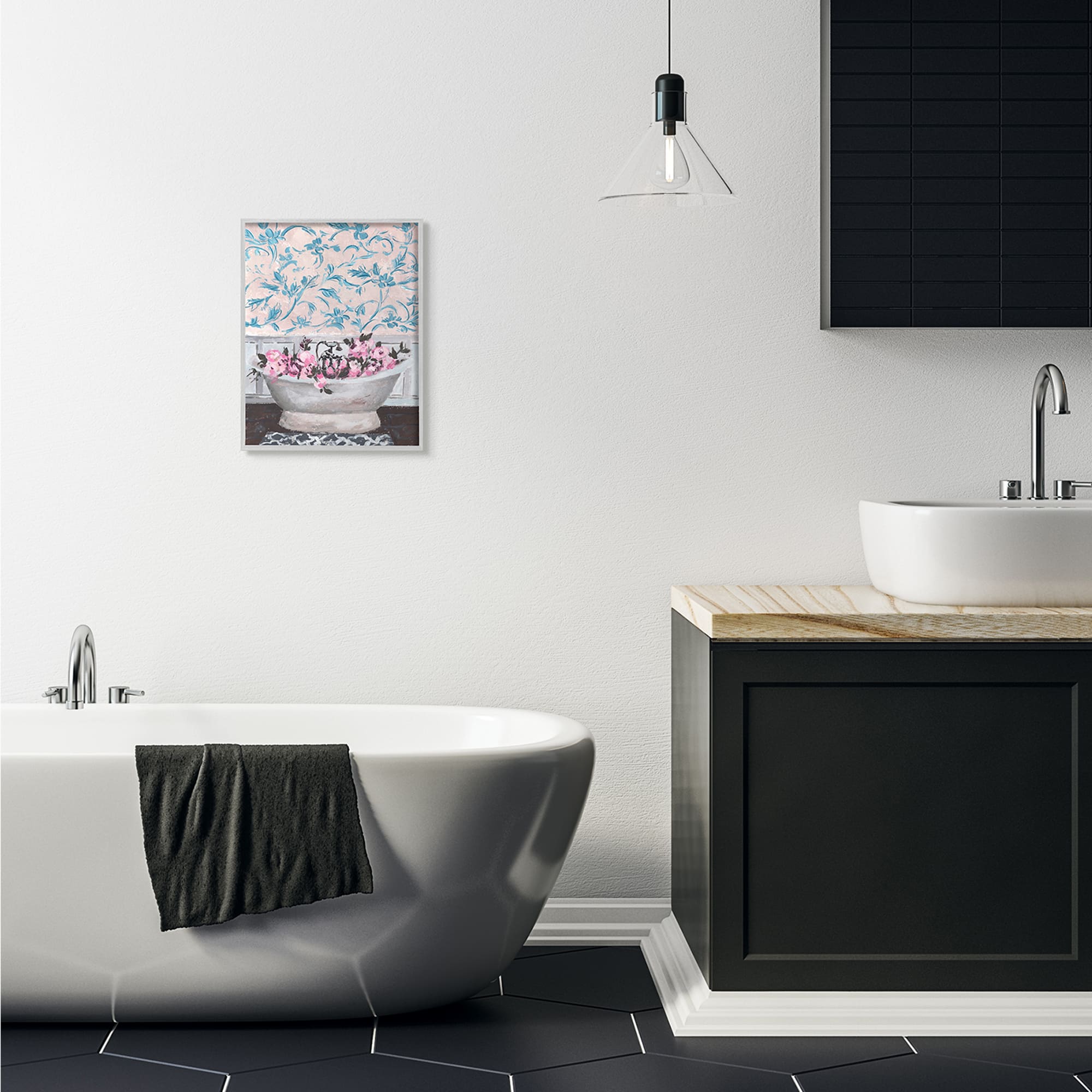 Stupell Industries Flowers In Bath Tub Pink Wall Art in Gray Frame