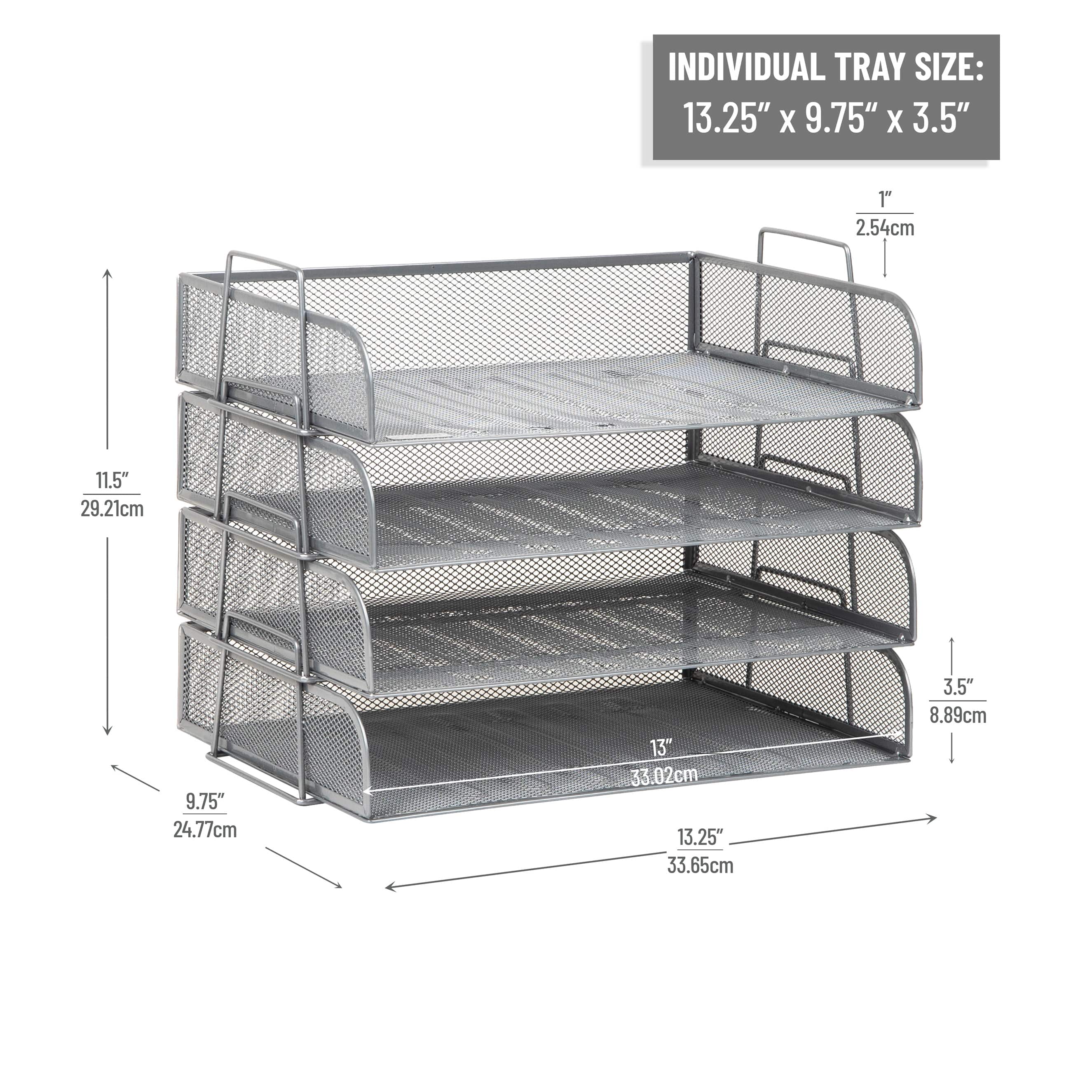 Mind Reader Stackable Paper Tray, Desktop Organizer, File Storage, Office, Metal Mesh, 4 Pcs., Silver