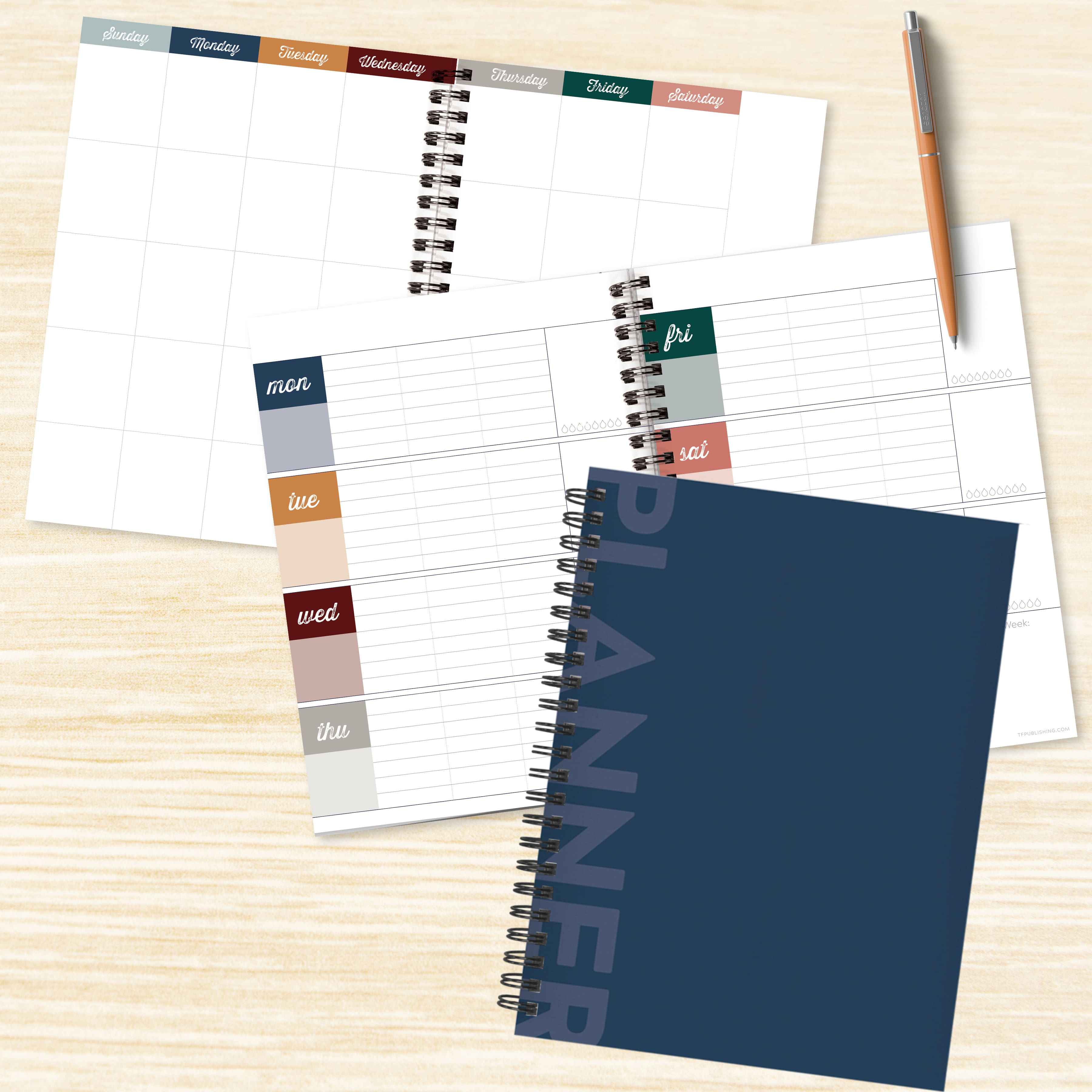 TF Publishing Medium Moody Blue Boho Undated Weekly Monthly Spiral Planner